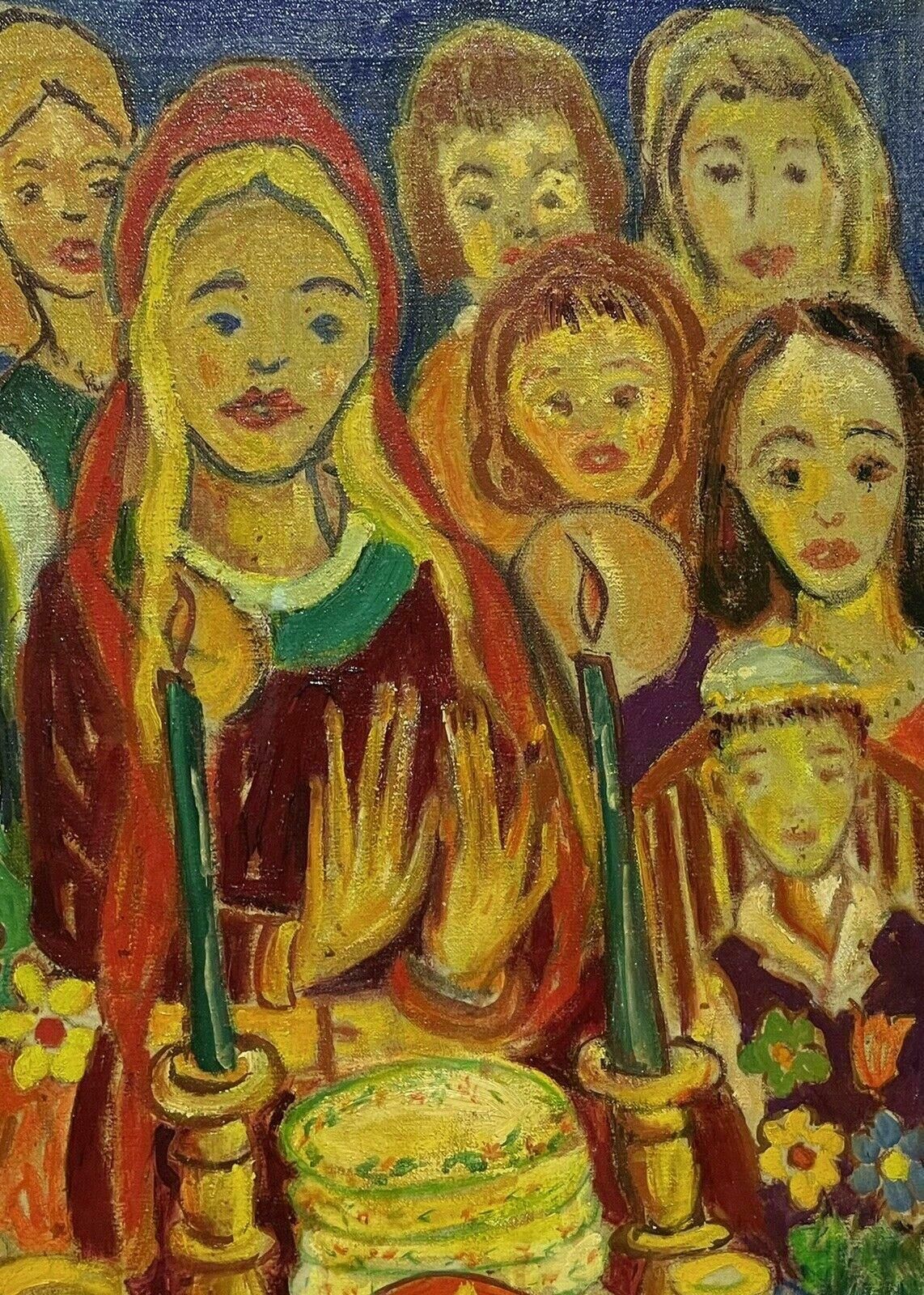 French Schoollarge French Figurative Modernist Signed Oil Painting, Many Figures photo for sale