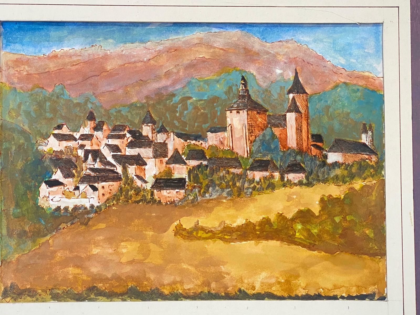 Bernard Labbe1950's French Modernist/ Cubist Painting   Colourful French Town Landscape1950's photo furniture