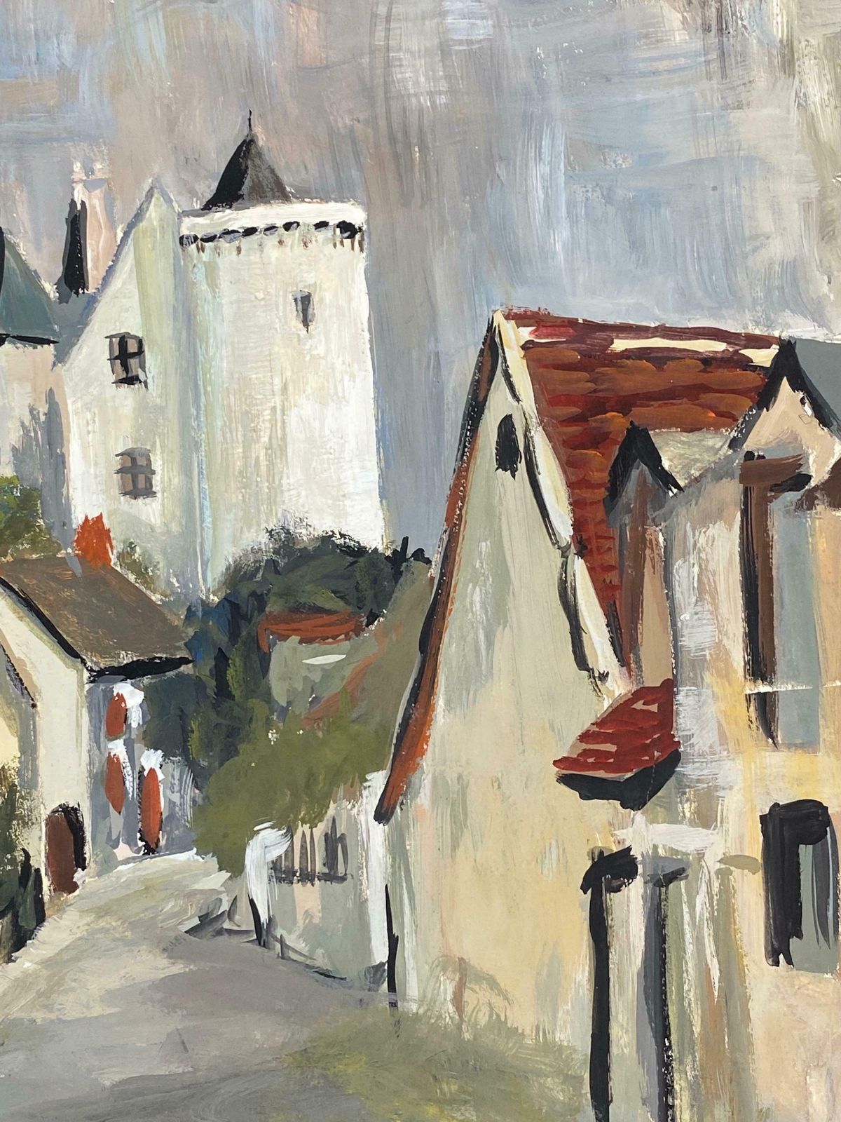 Bernard Labbe1950's Modernist Painting    Grey Skies Over French Peaceful Town1950's photo furniture