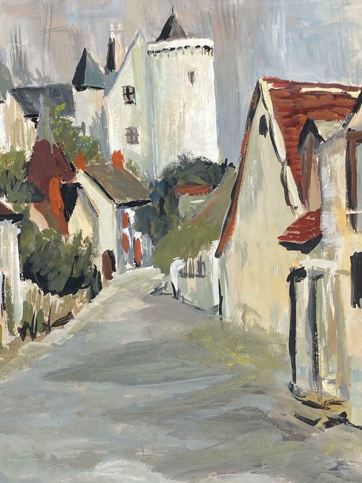 Bernard Labbe1950's Modernist Painting    Grey Skies Over French Peaceful Town1950's photo Art