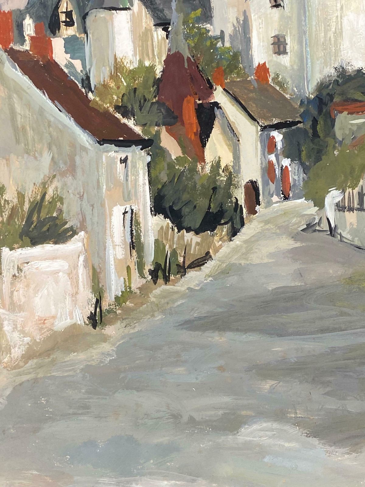 Bernard Labbe1950's Modernist Painting    Grey Skies Over French Peaceful Town1950's photo vinterior