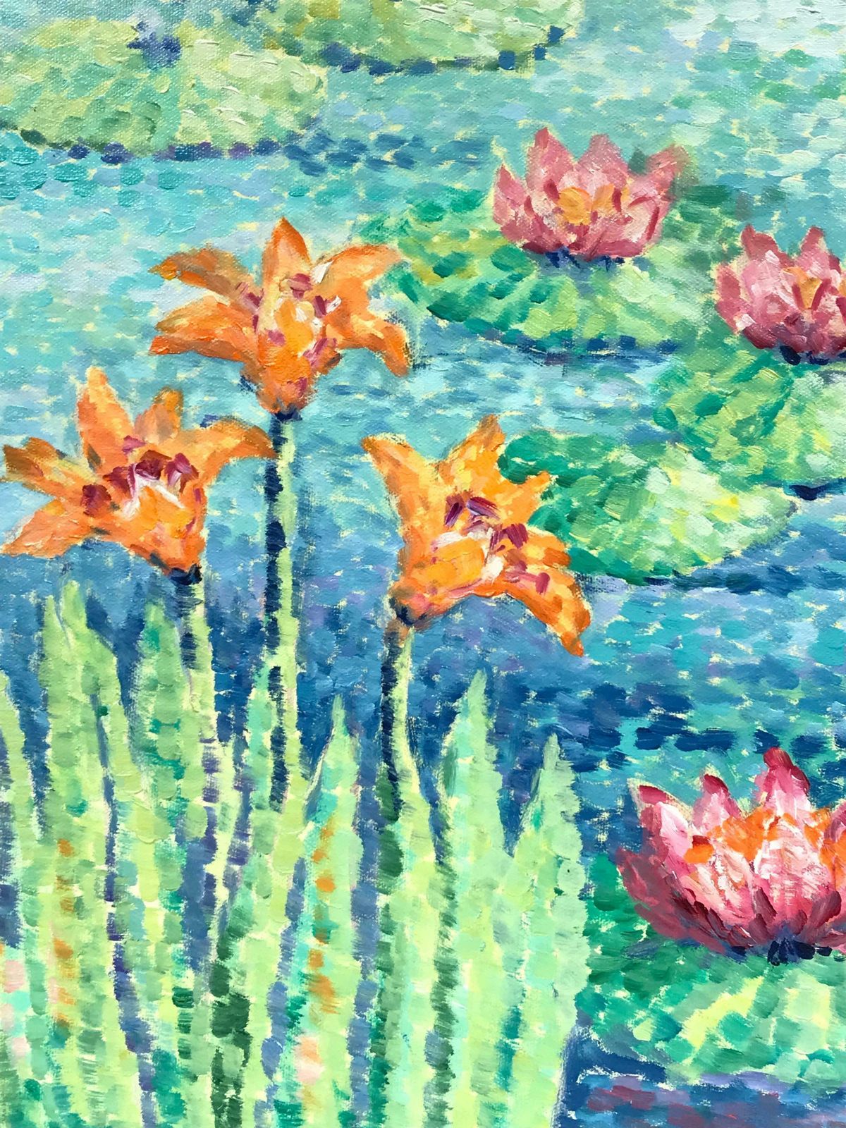 Maggy Claryssewaterlily Pond Bright & Colorful Pointillist Oil Paintingc. 2000 photo 766.0