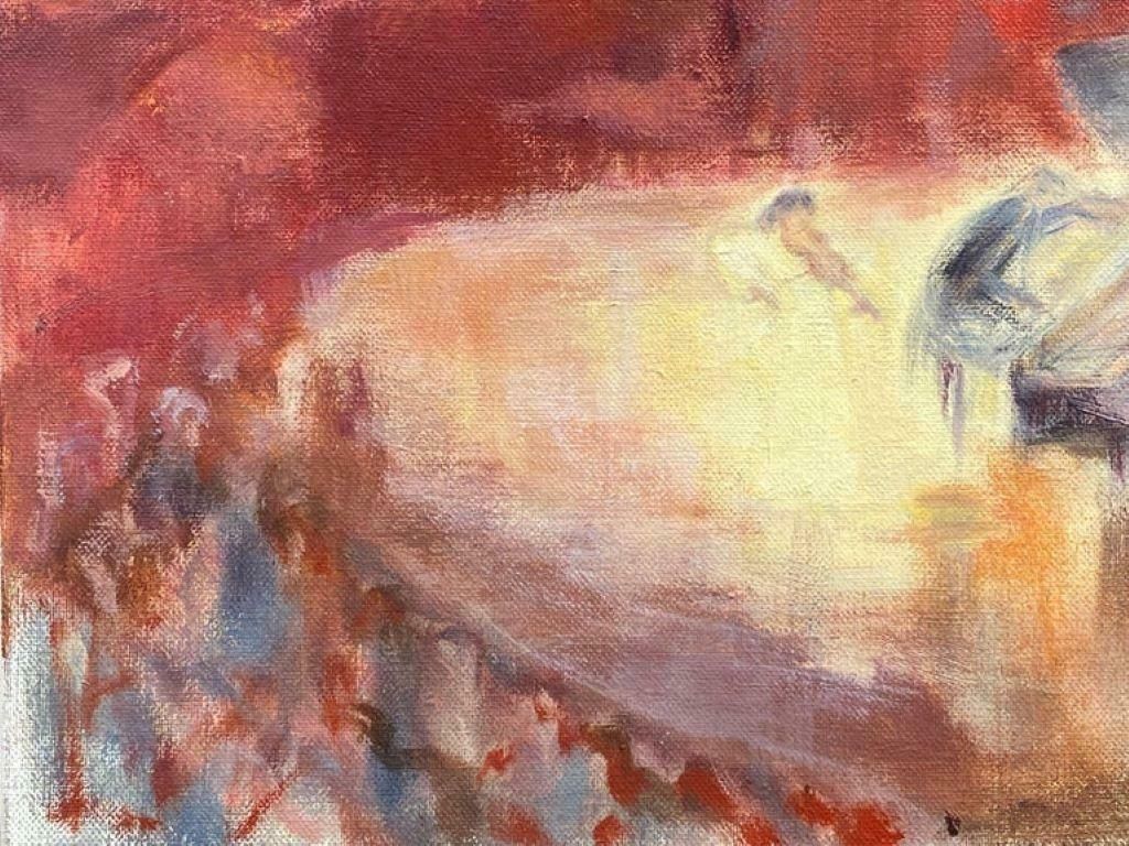 Elisabeth Hahn20th Century German Modernist Oil Painting Pianist In Concert Hall With Audience20th Century photo Art