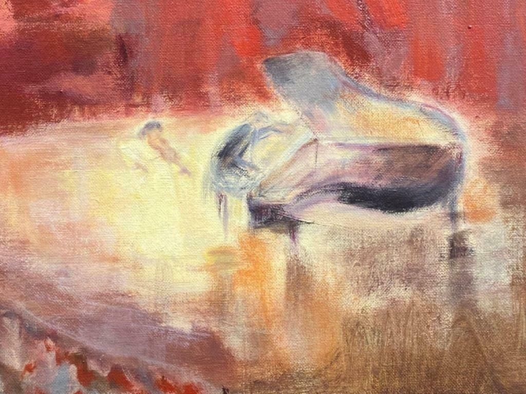 Elisabeth Hahn20th Century German Modernist Oil Painting Pianist In Concert Hall With Audience20th Century photo 664.0