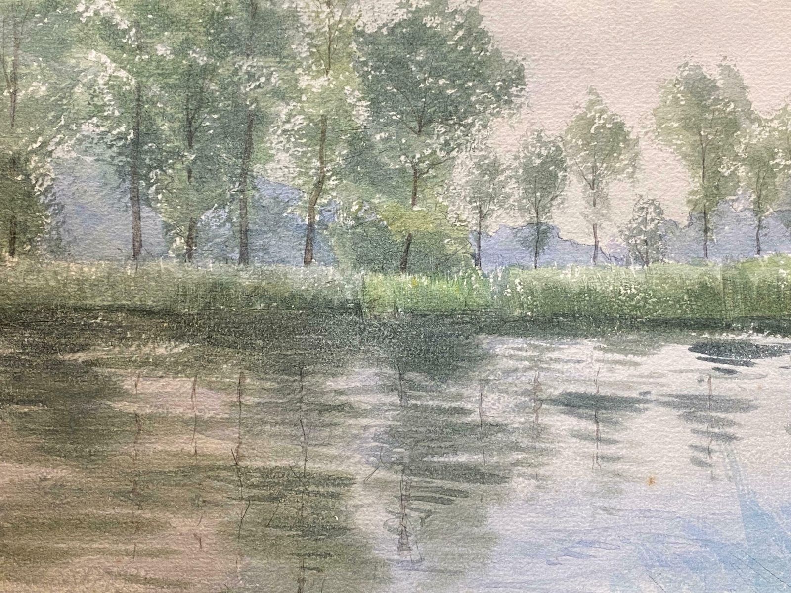 French Impressionistbright French Impressionist Antique Painting   Willow Trees By The River photo Art
