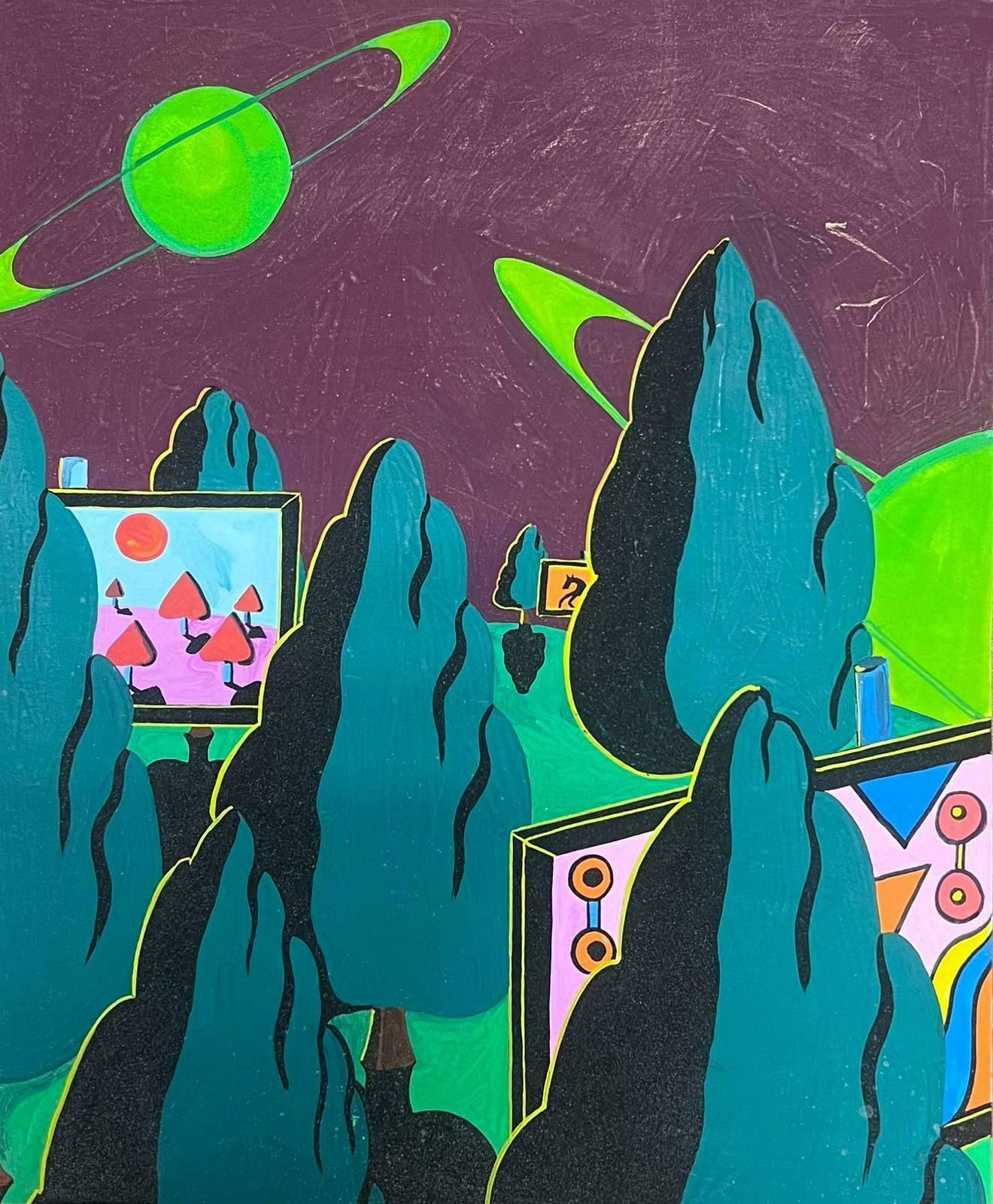Sally Vaughancontemporary British Original Painting Space Planet Scene Abstract1990