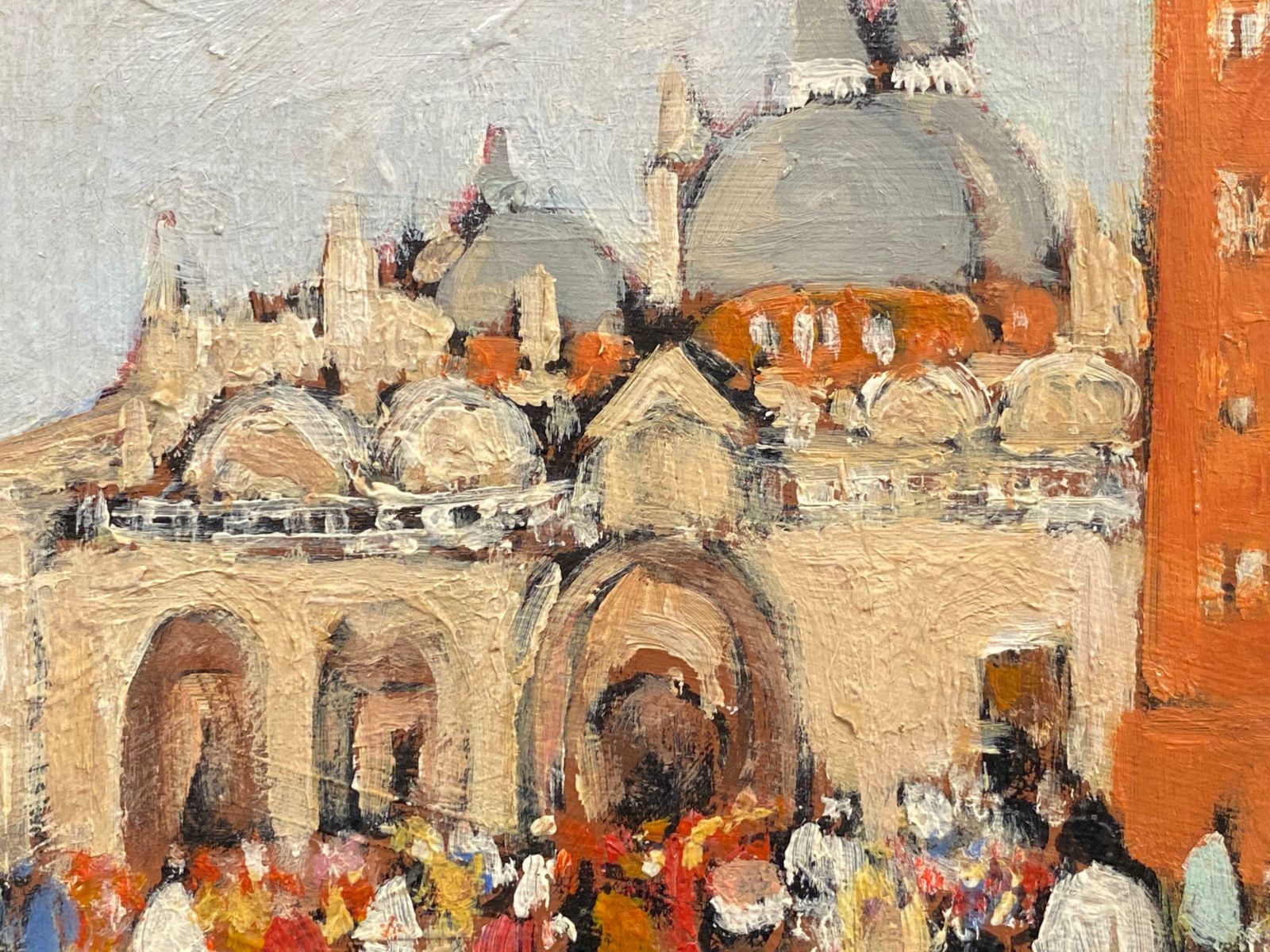 Patrice Poindrellepiazza San Marco Venice, Busy Figures In Square, Signed French Oil photo for sale