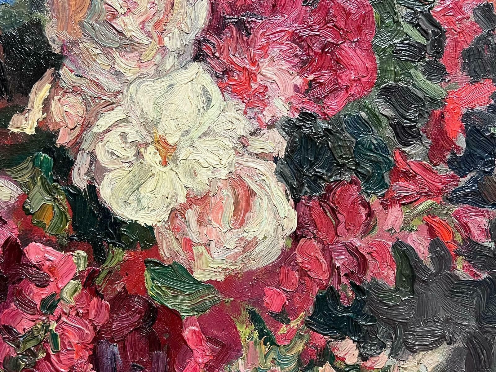French Schoolmid 20th C French Impressionist Signed Oil Vintage Flowers Montparnasse Frame photo vinterior