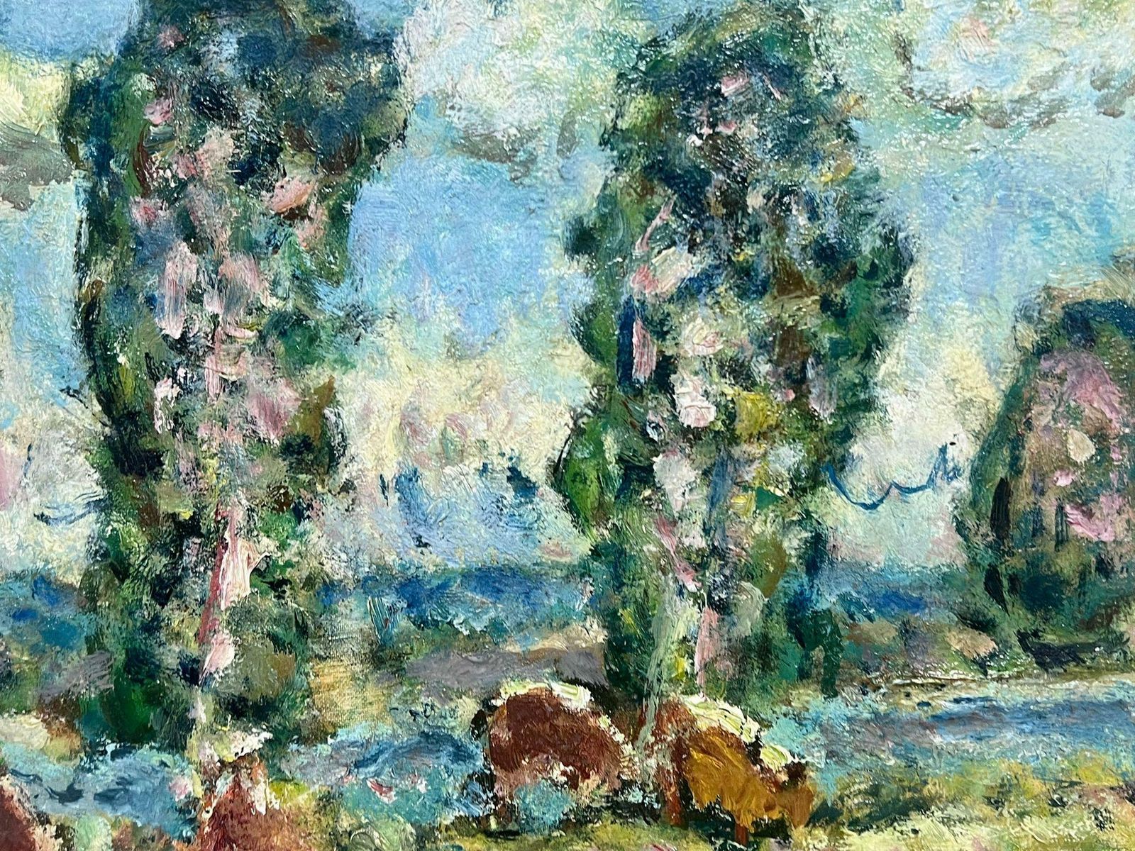 Georges Bousquait1960's French Post Impressionist Signed Oil Painting Cattle Grazing River Landsc photo Art