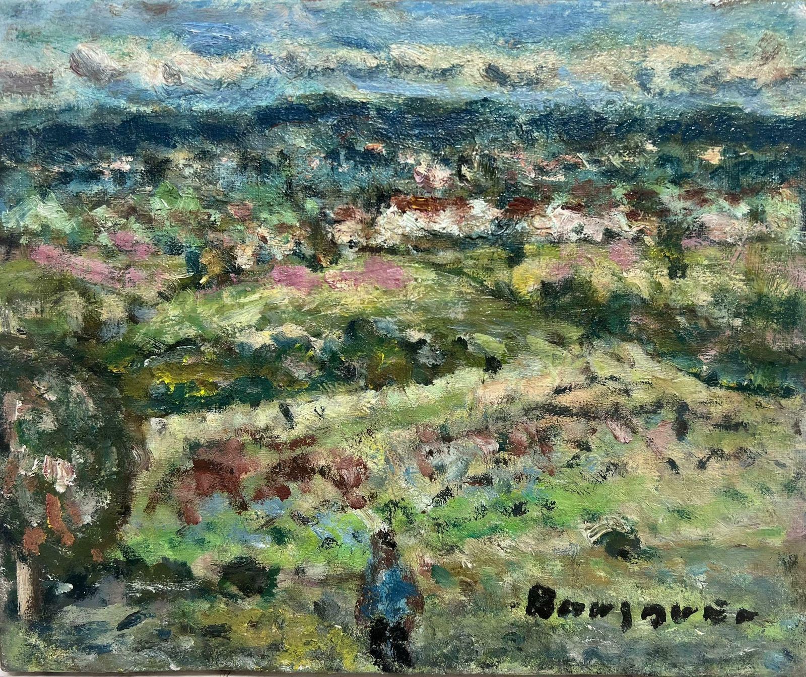 Georges Bousquait20th Century French Post Impressionist Oil Painting Figure Walking Through Field