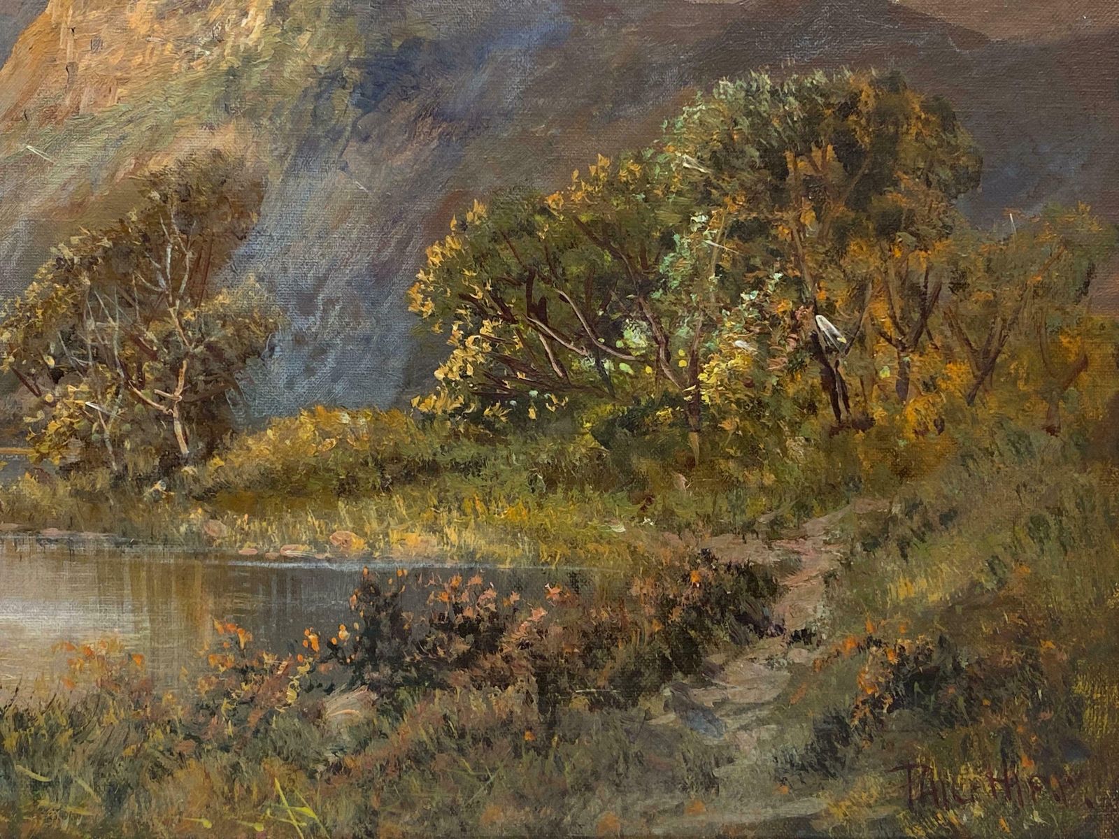 Francis E. Jamiesonantique Scottish Highlands Oil Painting Summer Loch Scene With Mountainsc.1920's photo Art