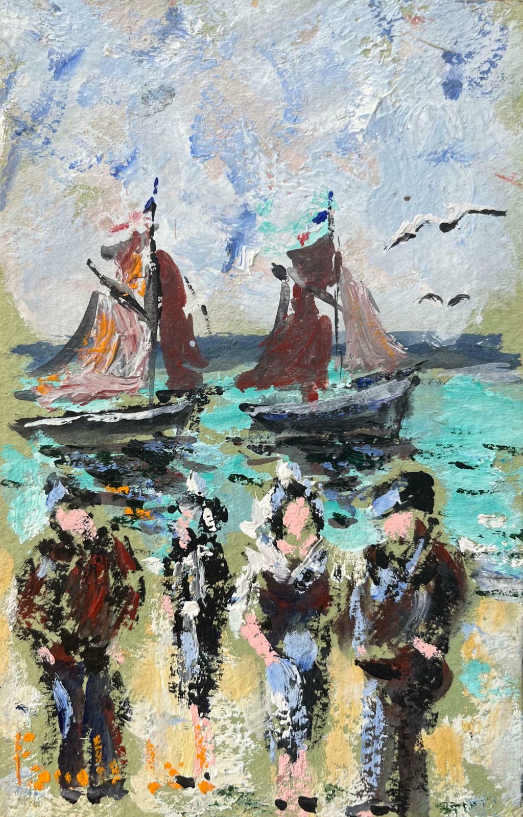 Fanch Lelfrench Impressionist Oil Painting Of "Fête Des Vieux Coquins à St. Sulac" Breton2001
