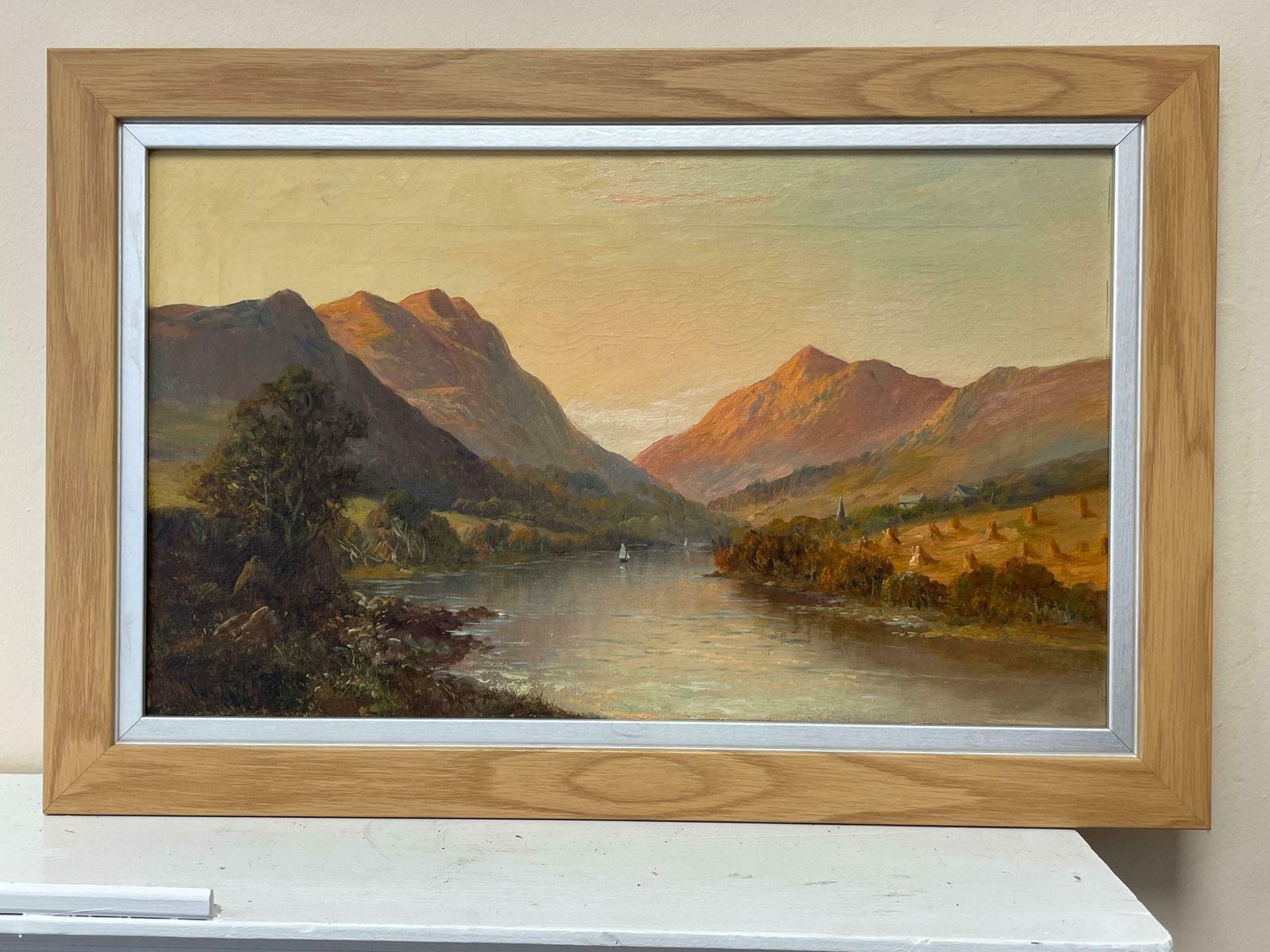 Francis E. Jamiesonantique Scottish Highlands Signed Oil Painting Summer Loch Sunset Harvest Fieldc.1930's photo furniture