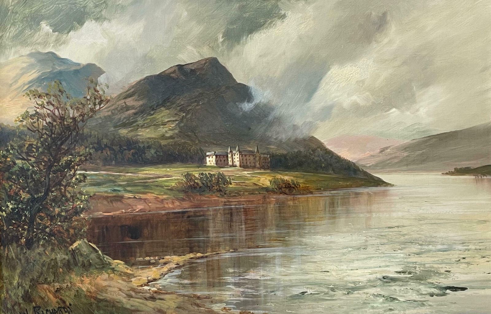Francis E. Jamiesonantique Scottish Highlands Signed Oil Painting Loch Achray Trossachs Hotelc.1930's