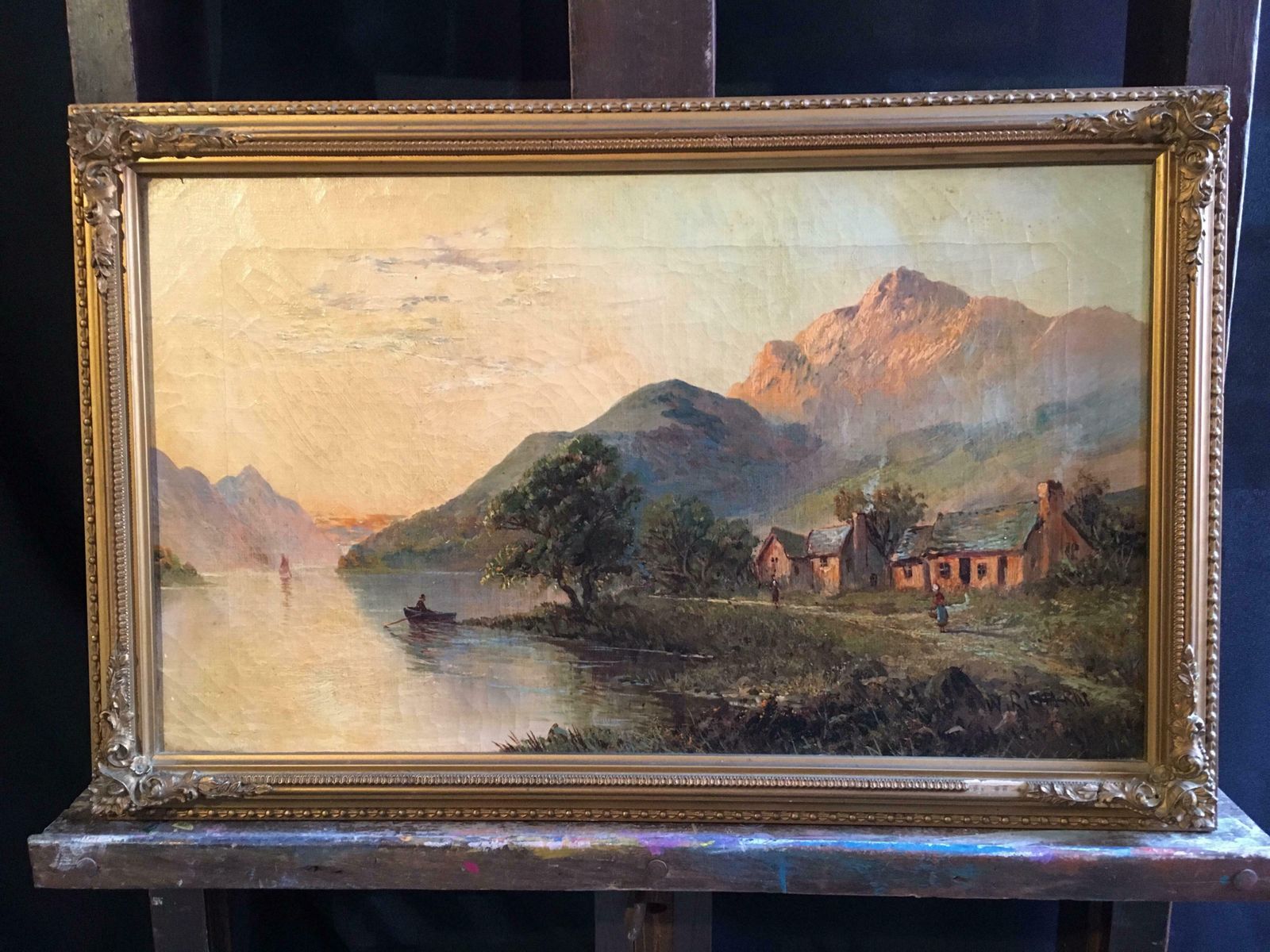 Francis E. Jamiesonglen Ogle, Lochearnhead, Antique Scottish Oil Painting Sunset, Signedc.1930's photo furniture
