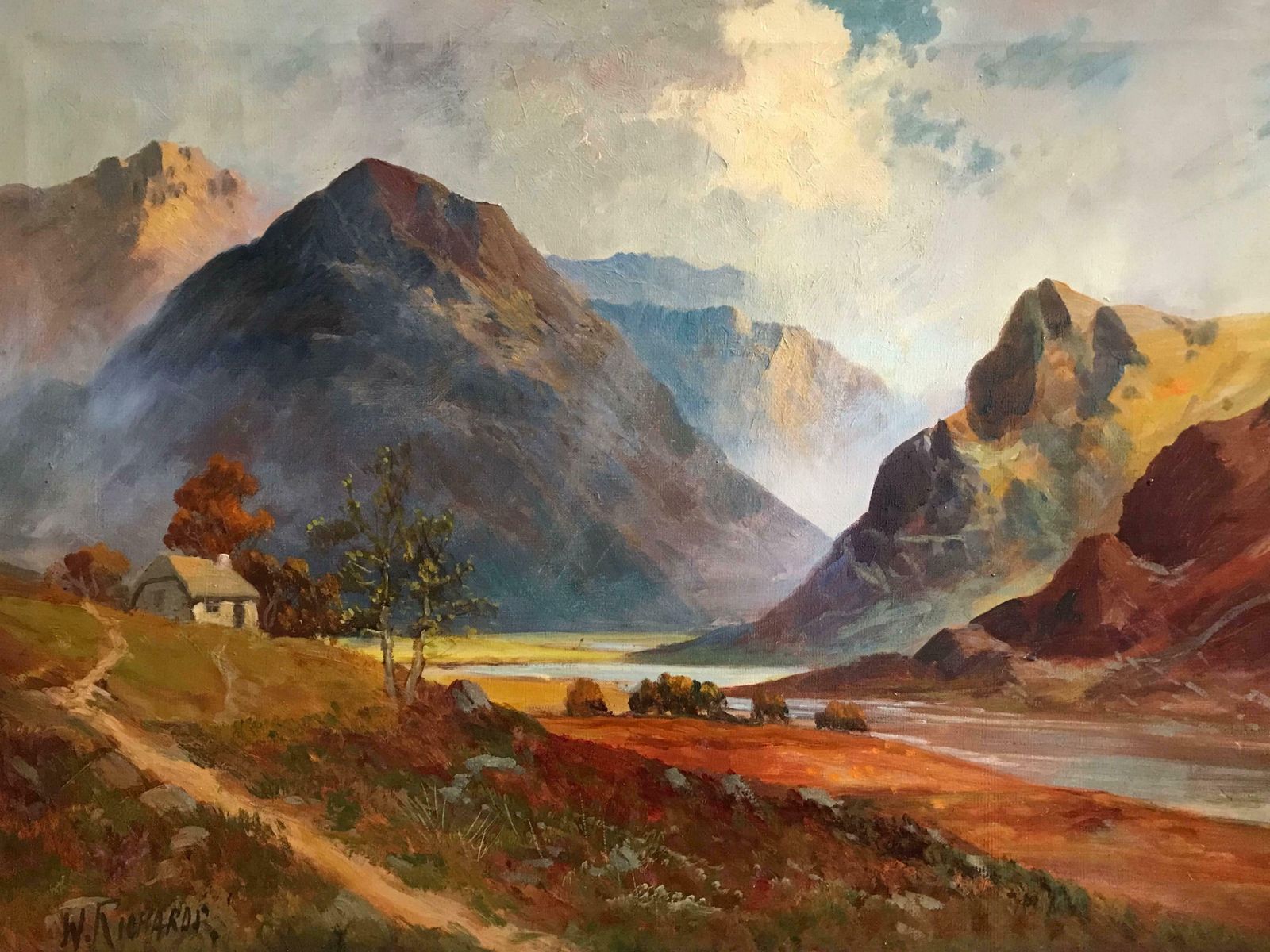 Francis E. Jamiesonantique Scottish Oil Painting Sunset Pitlochryc.1930's photo furniture