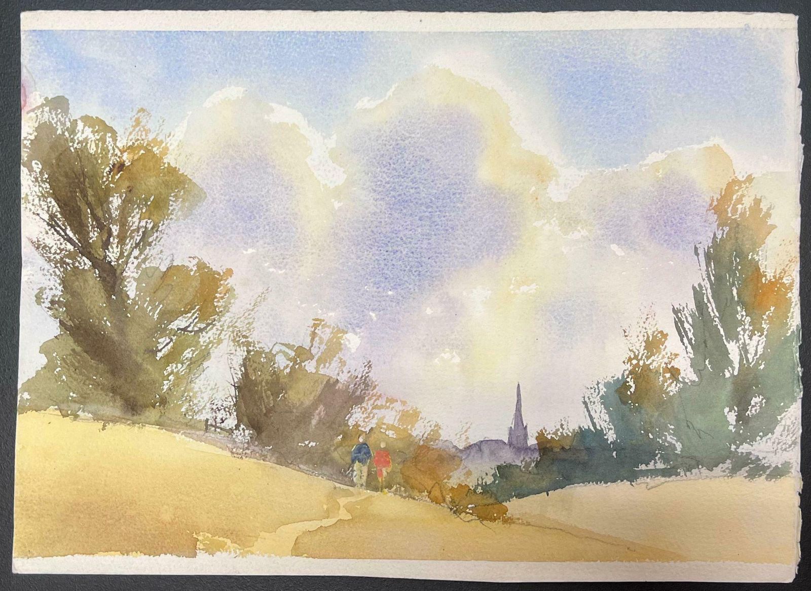 Anthony Averyfine British Original Impressionist Watercolor Figures Walking The Country Path photo furniture