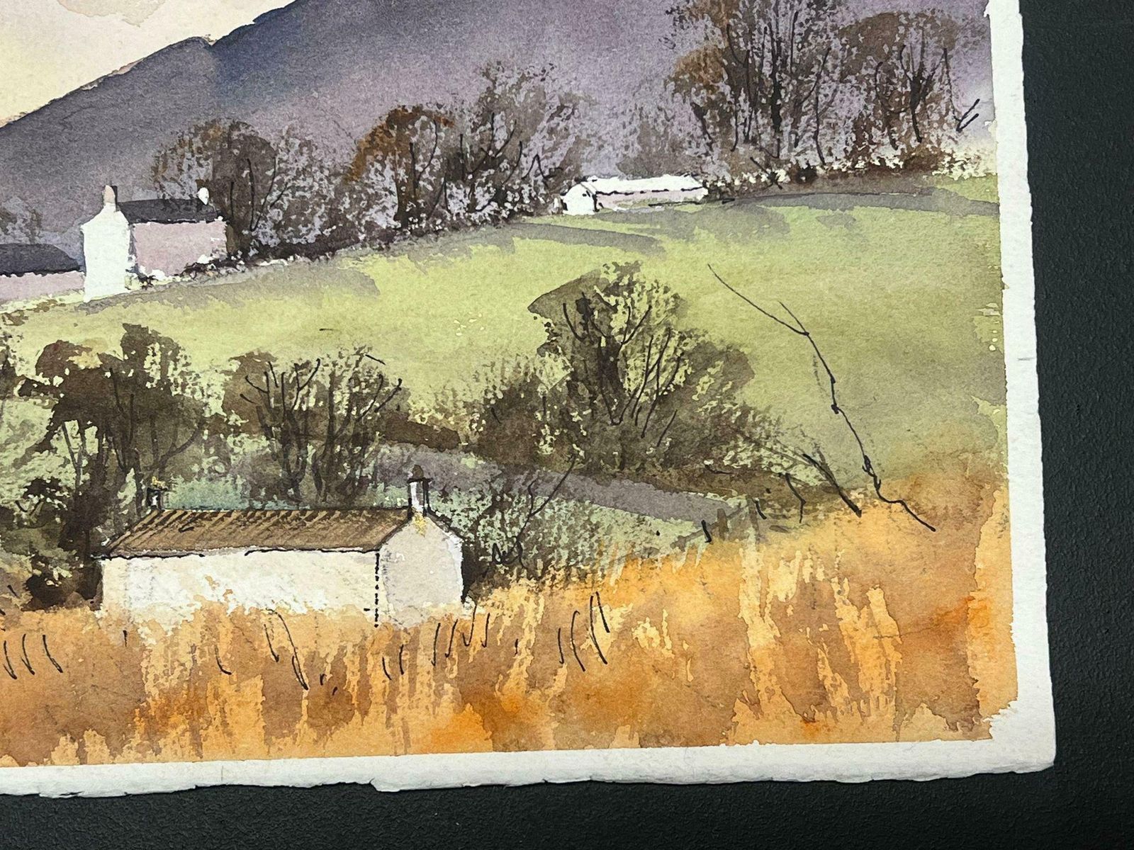 Anthony Averybritish Impressionist Watercolor White Houses In Purple Mountain Landscape photo for sale