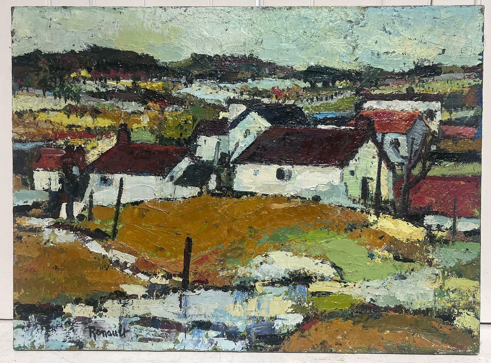 Renaultvalence Provence Red Roof Town South Of France 1960's French Expressionist Oil photo furniture