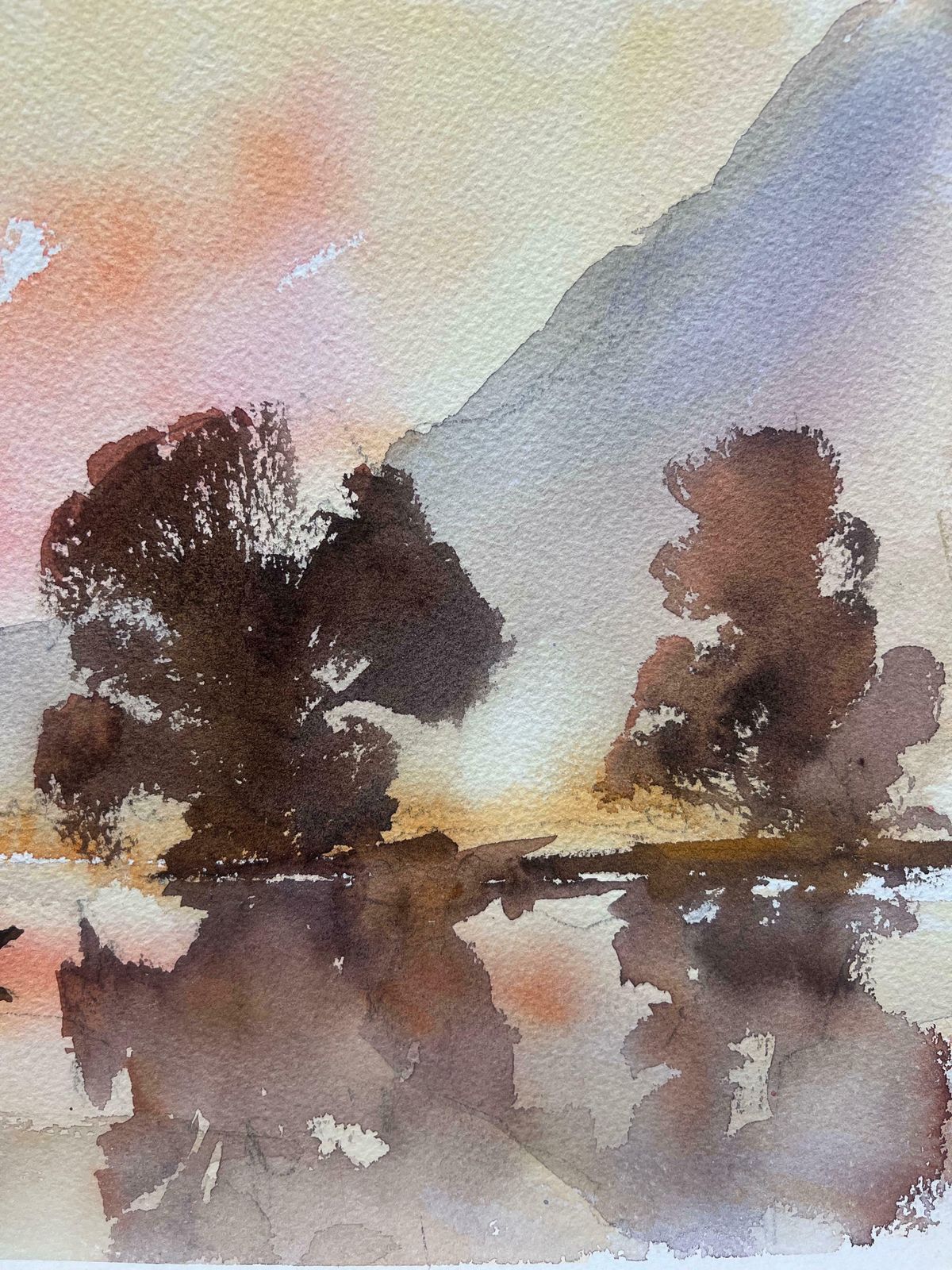 Anthony Averybritish Original Impressionist Watercolor Sunset Over Mountain Lake Landscape photo for sale