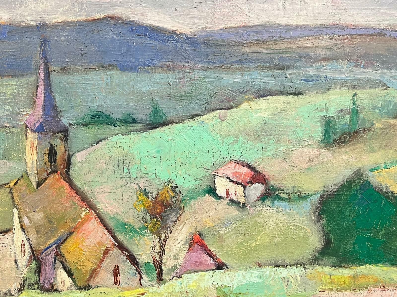 Michel Kritzfrench Post Impressionist Signed Oil Painting Soft Green Landscape Old Town 19571957 photo 1312.0