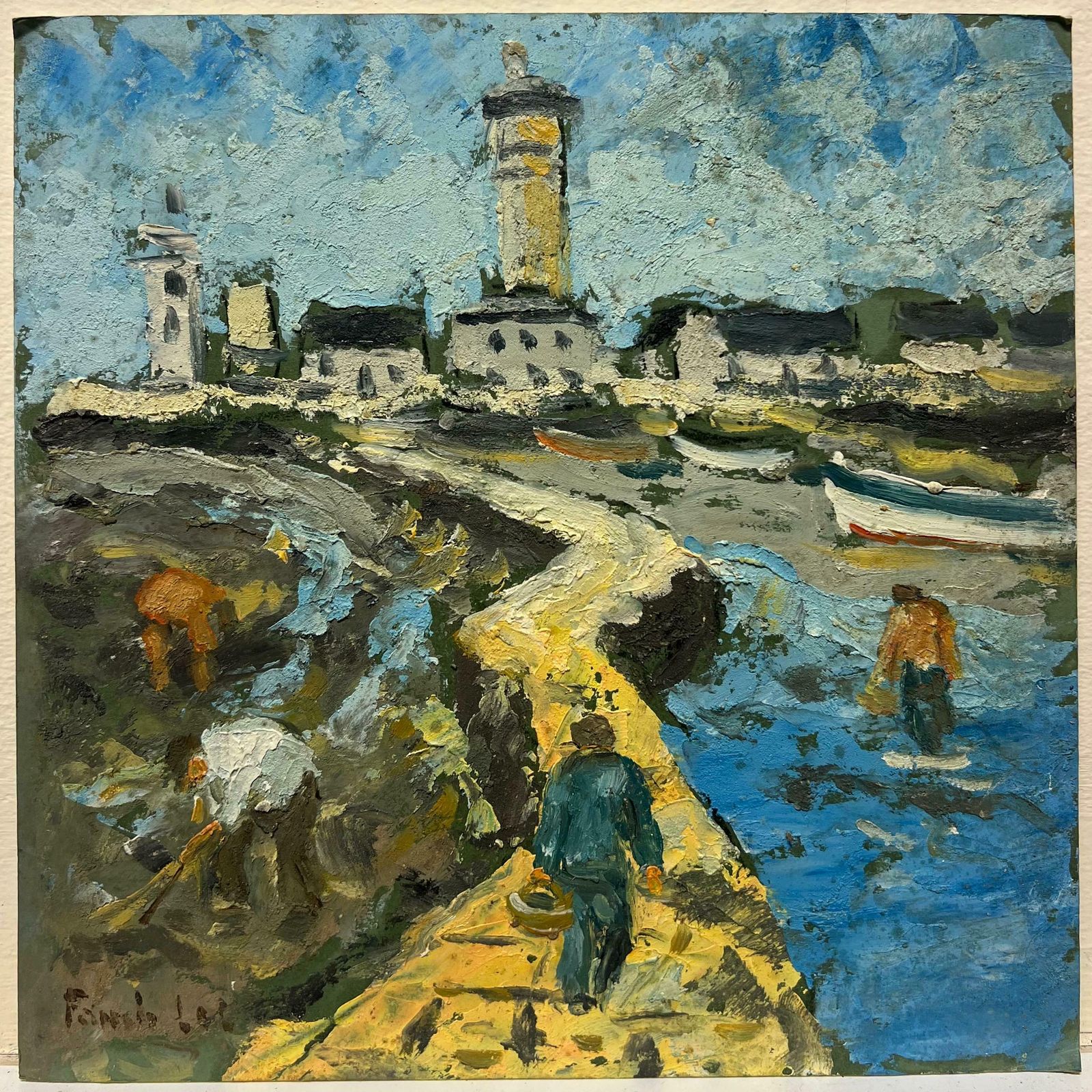 Fanch Lelcharming Lighthouse And Coastal Village Scene With Fishermen & Figures20th Century photo furniture