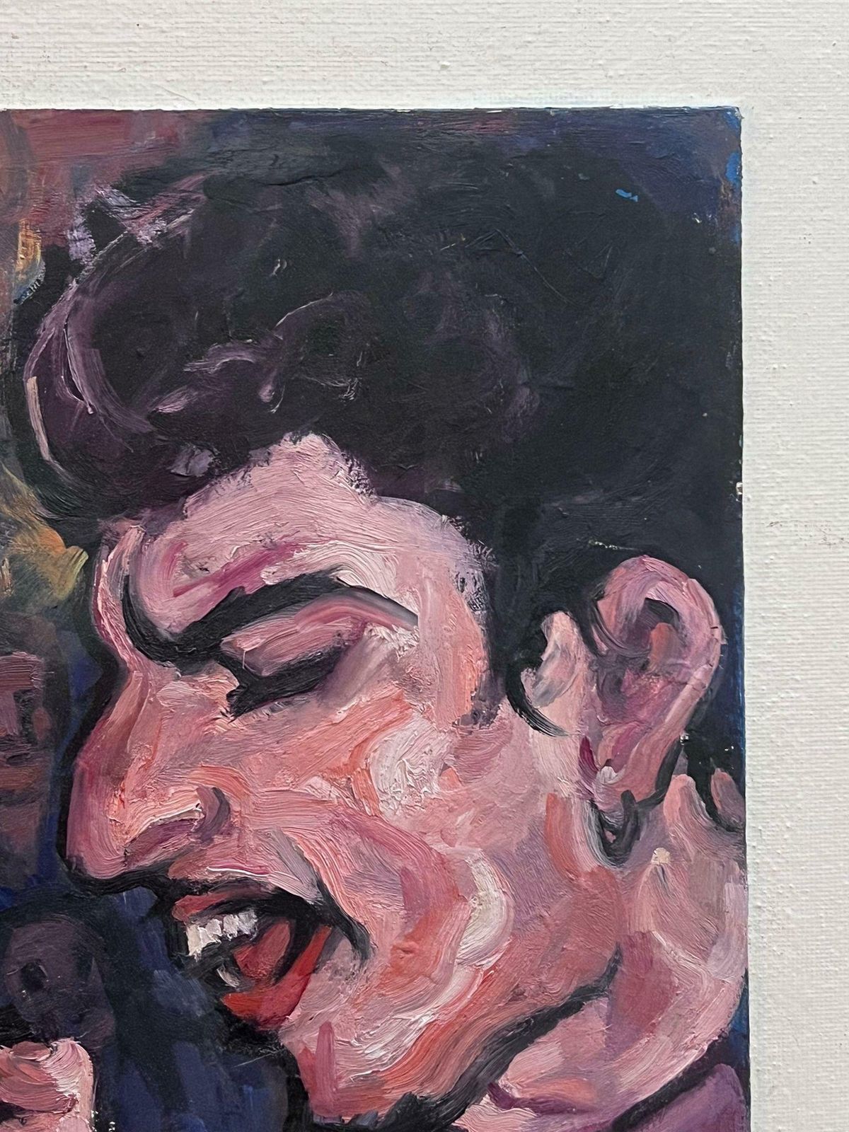 French Schoolportrait Of Freddie Mercury Signing Live, Signed French Oil Painting photo 1022.0