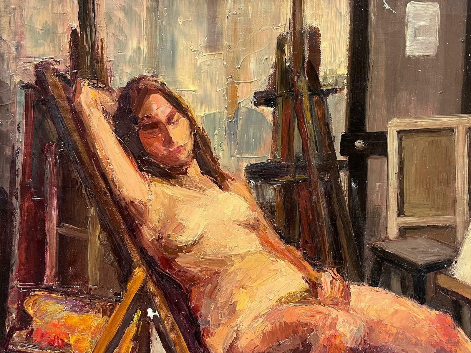 Josine Vignon1950s French Post Impressionist Signed Nude Lady Artists Studio Interior Easels1950s photo vinterior
