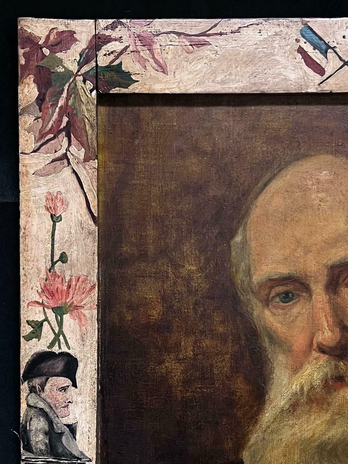 British C. 1901fine Impressionist Oil Painting Portrait Of Bearded Man Amazing Frame D. 19011901 photo vintage