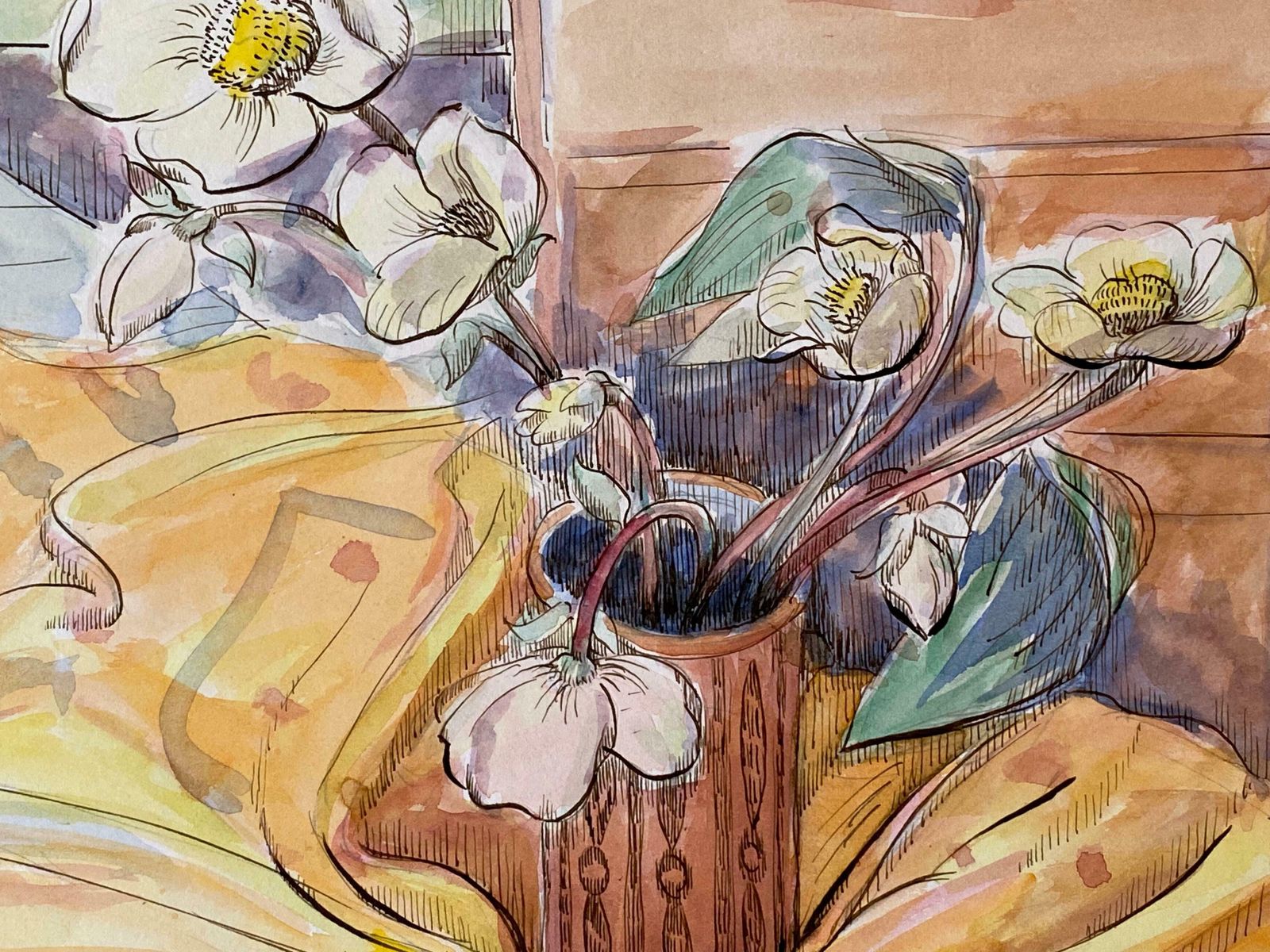 Louis Bellon1940's Post Impressionist Artist Still Life Flowers In Vasec. 1940s photo vintage