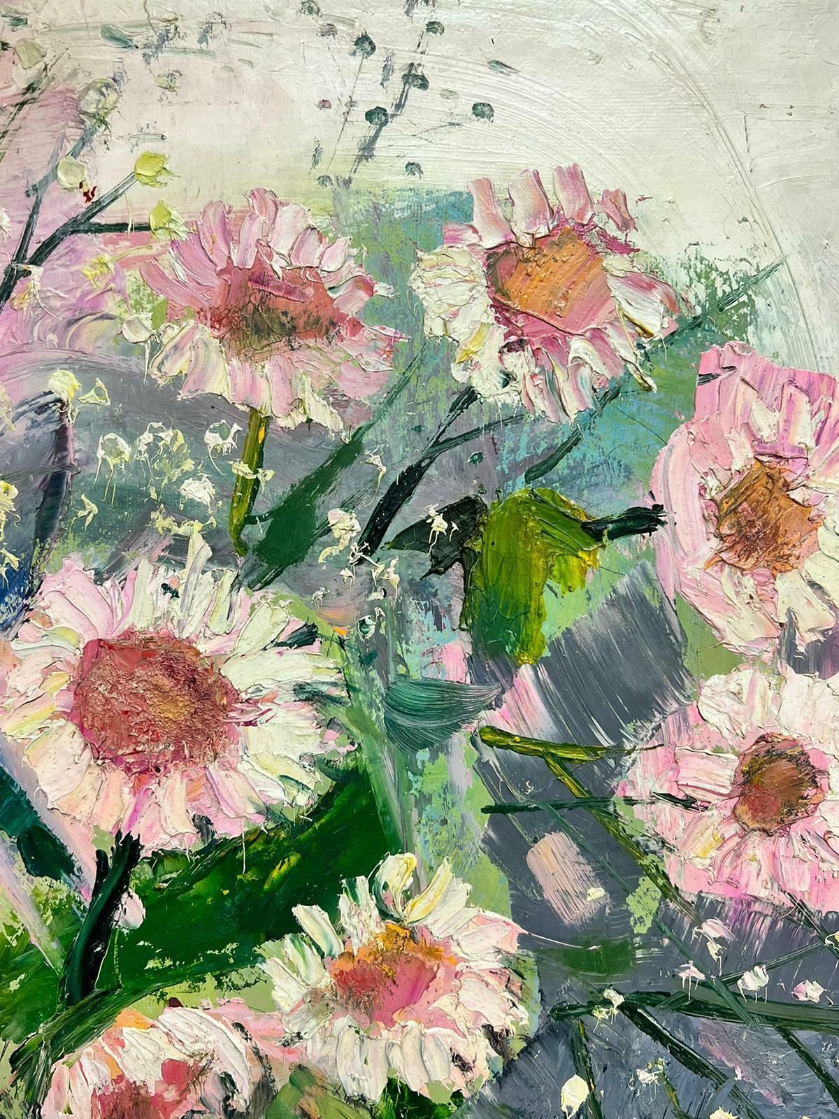 édouard Righetti (1924 2001)original French Mid Century Post Impressionist Oil Pink Flowers In Blue Vase1980's photo Art