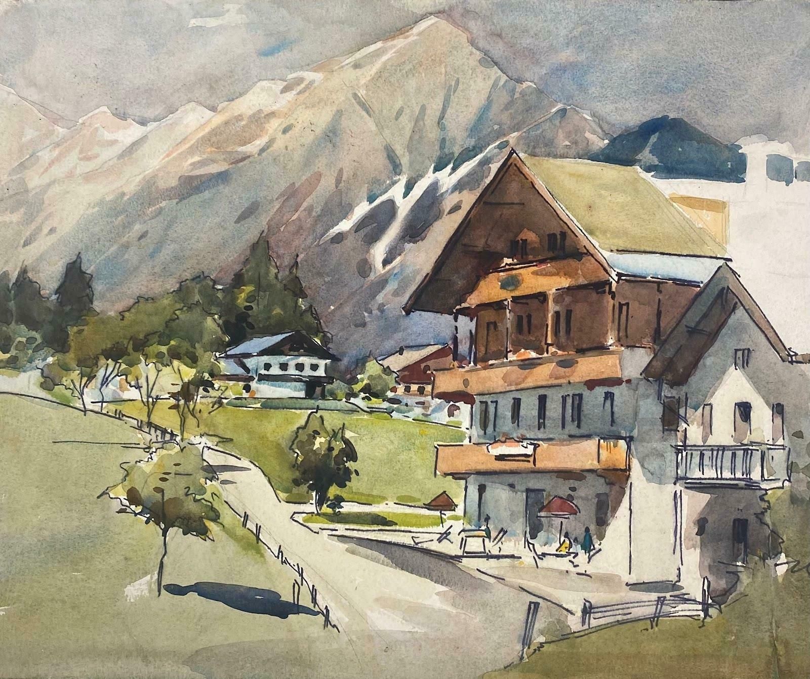 Frank Duffieldbritish Mid 20th Century Impressionist Painting The Village In The Mountains  Mid 20th Century