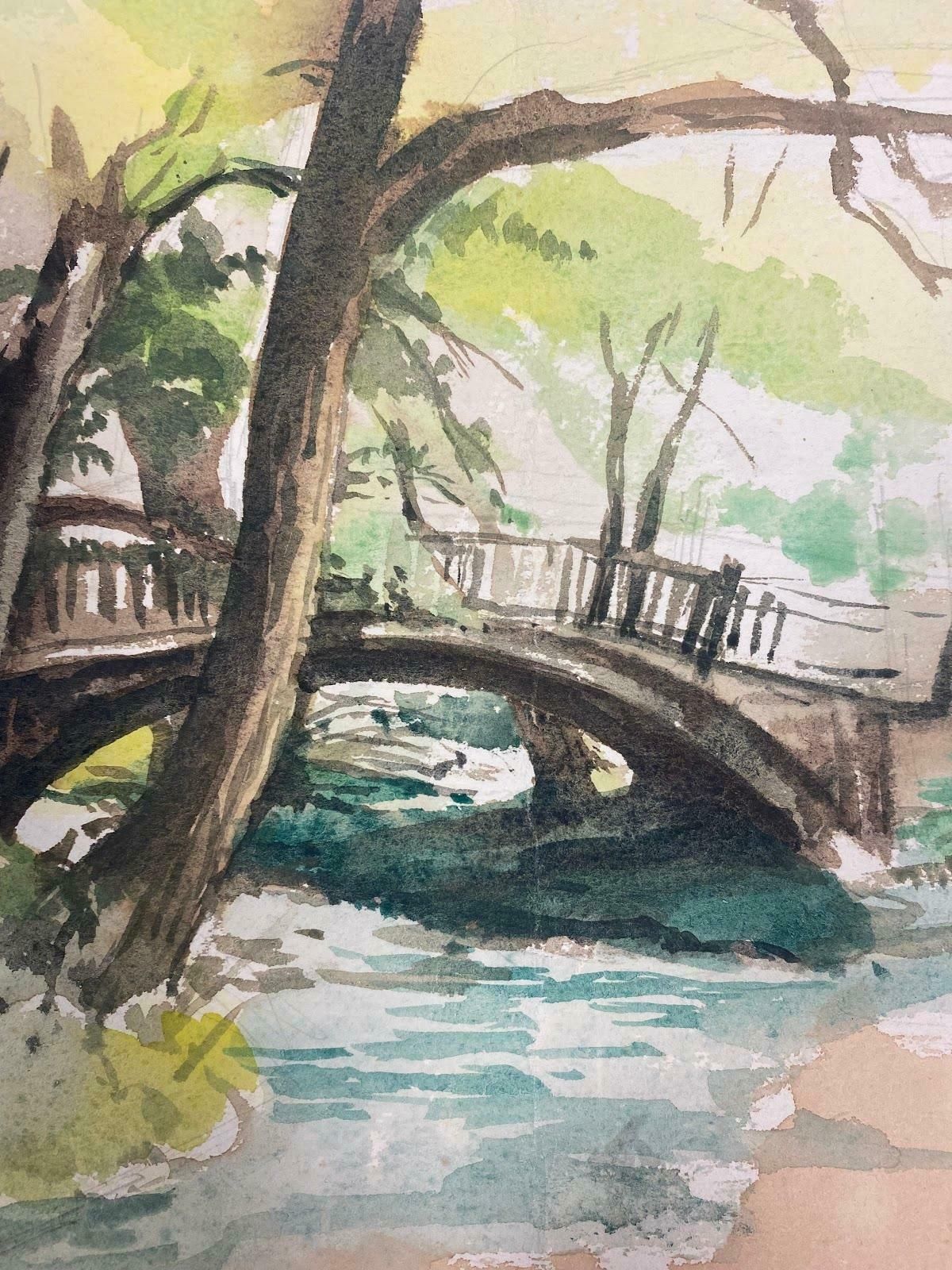 Frank Duffieldbritish Impressionist Painting Bridge And Flowing River In The Countryside Mid 20th Century photo for sale