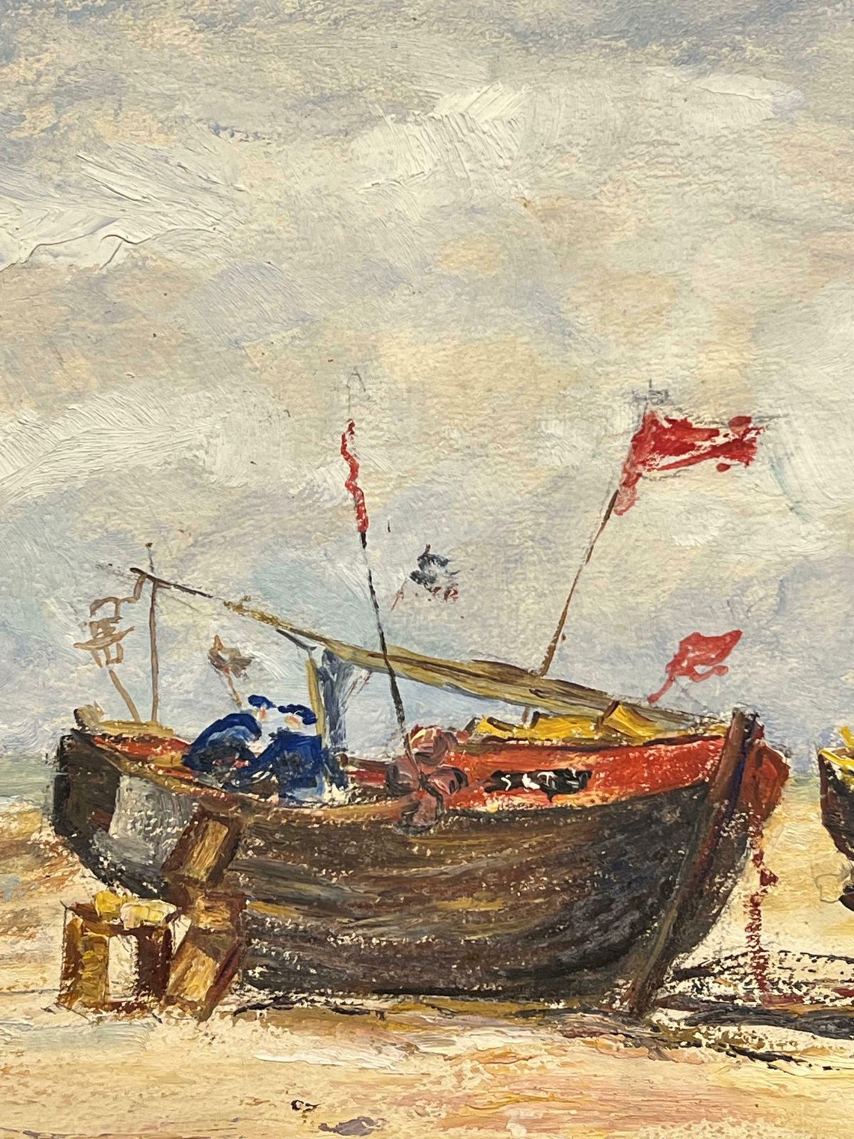 Simone Forge1950's French Impressionist Colorful Fishing Boats Resting On The Beach Oil19th Century photo Art
