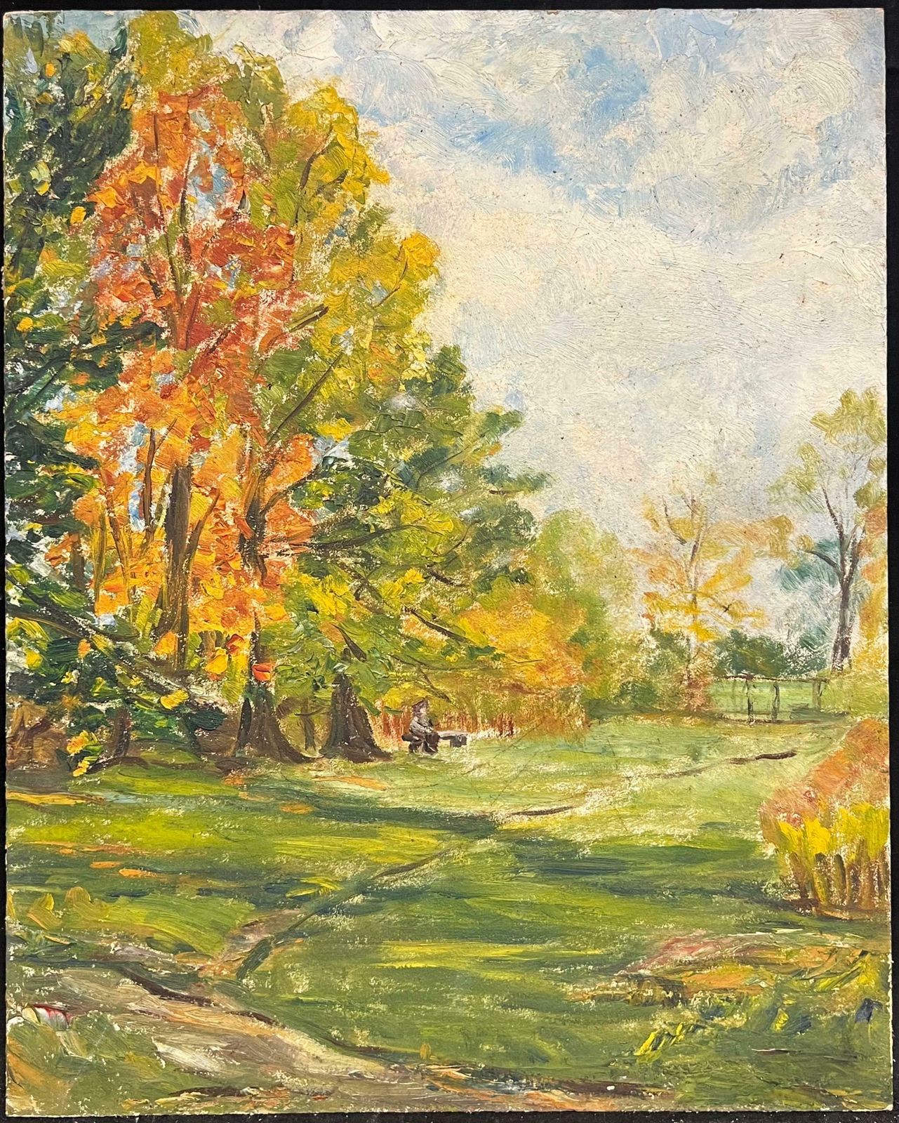 Simone Forgefrench Autumn Landscape With Bright Foliage And Figures In The Park Oil Painting19th Century photo furniture