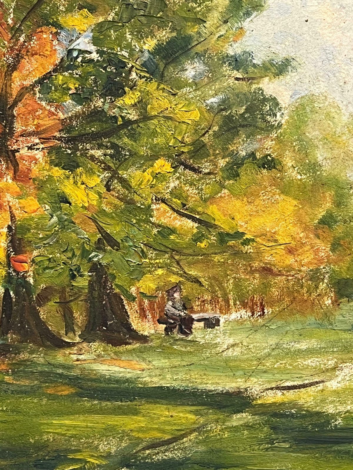 Simone Forgefrench Autumn Landscape With Bright Foliage And Figures In The Park Oil Painting19th Century photo Art