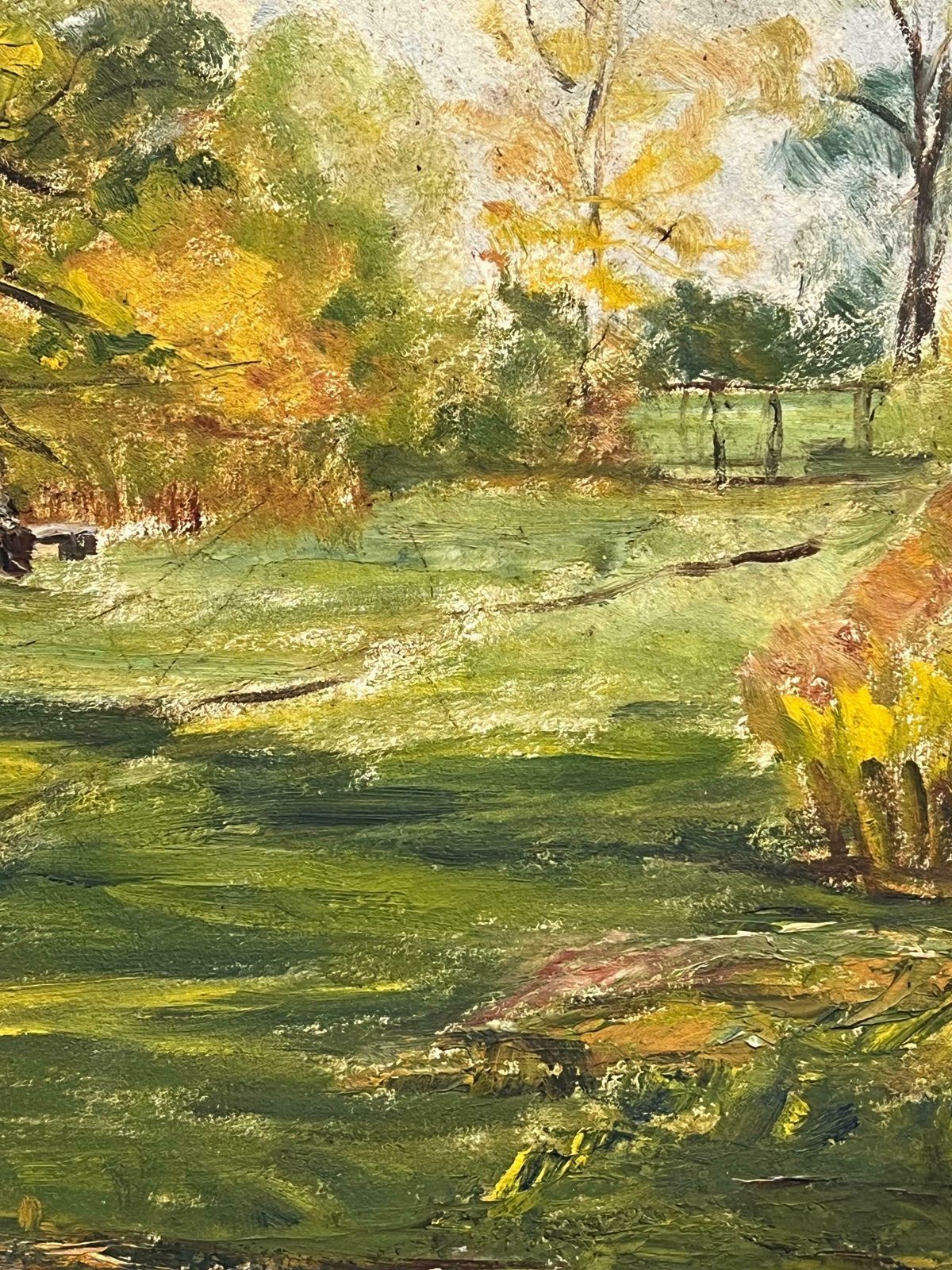 Simone Forgefrench Autumn Landscape With Bright Foliage And Figures In The Park Oil Painting19th Century photo 1031.0