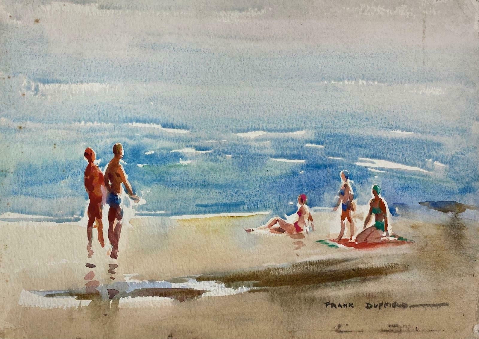 Frank Duffieldbritish Mid 20th Century Impressionist Painting Day At The Beach Mid 20th Century