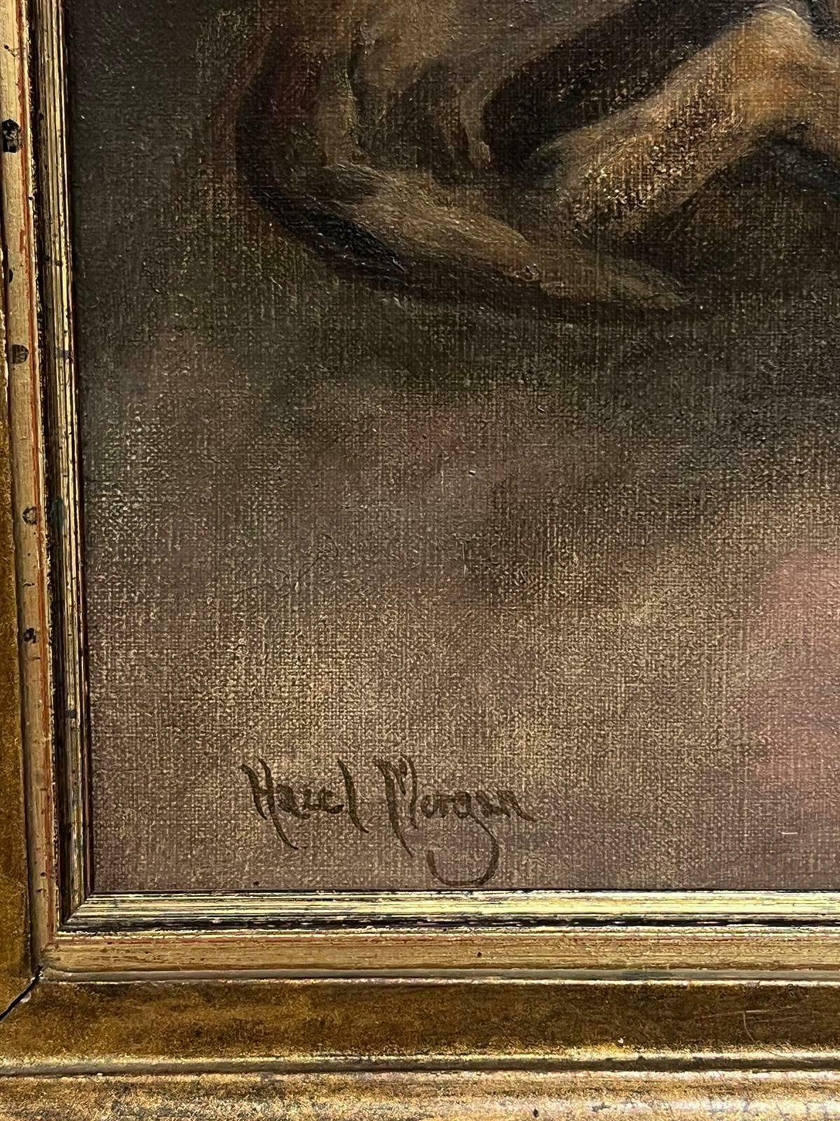 Hazel Morganenglish Dog Oil Painting Boxer Dog Beside Open Fireplace In Home Signed Original photo 1226.0