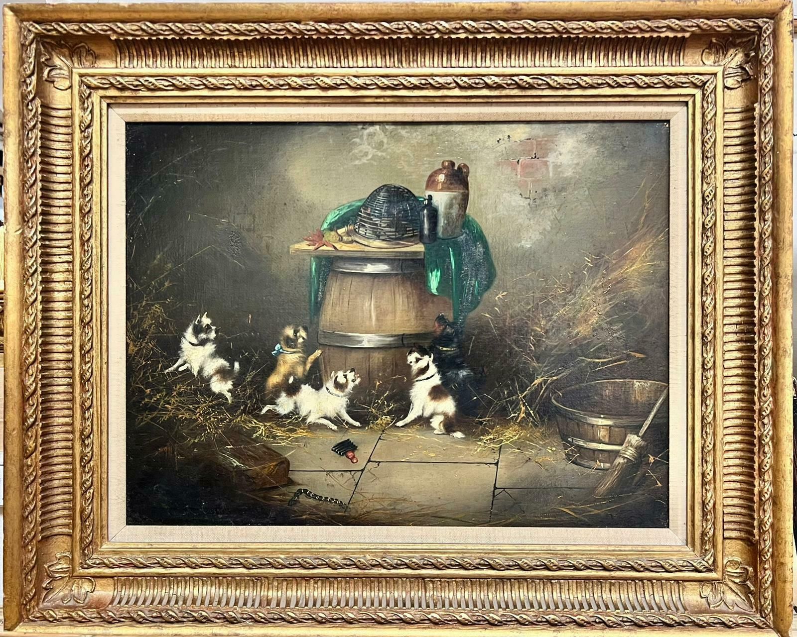 Frank Cassellterriers Ratting Barn Interior Victorian English Dog Oil Painting Framed