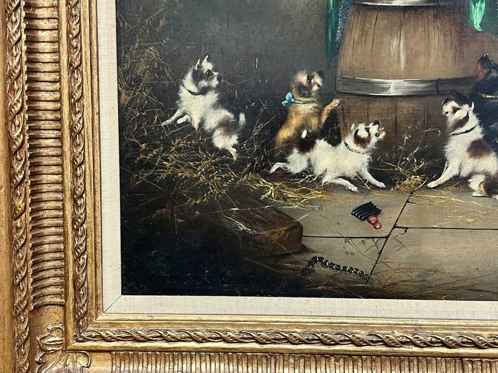 Frank Cassellterriers Ratting Barn Interior Victorian English Dog Oil Painting Framed photo 1532.0
