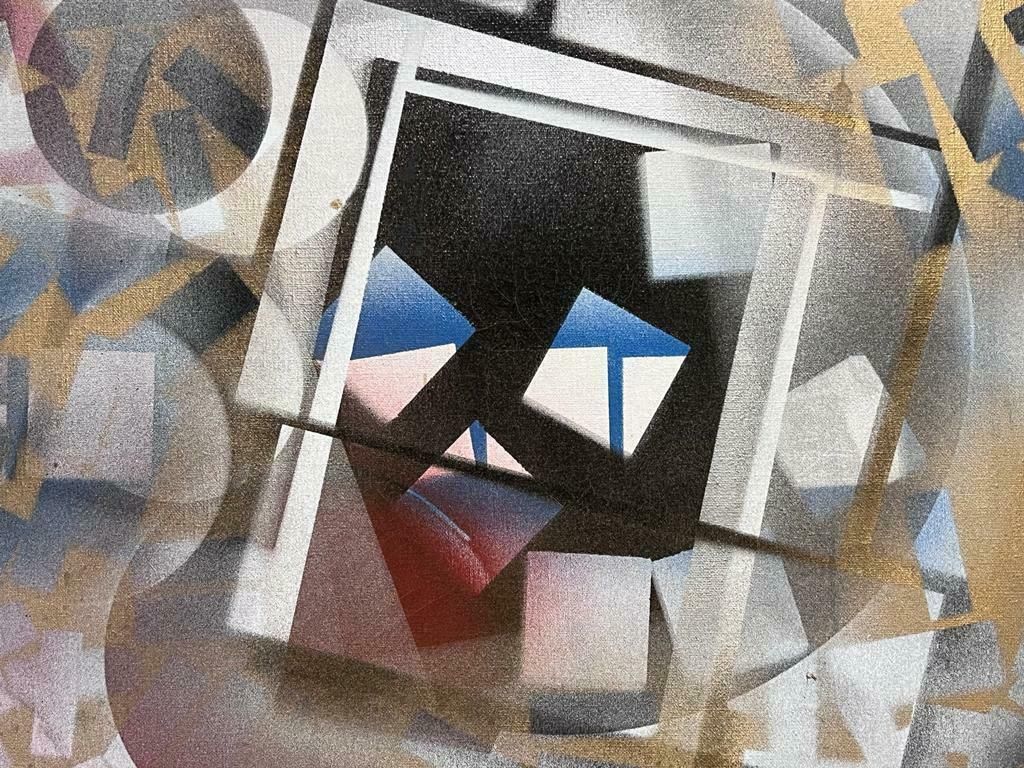 Michel Seguinlarge French Abstract Contemporary Painting Circles And Square Abstracts photo for sale