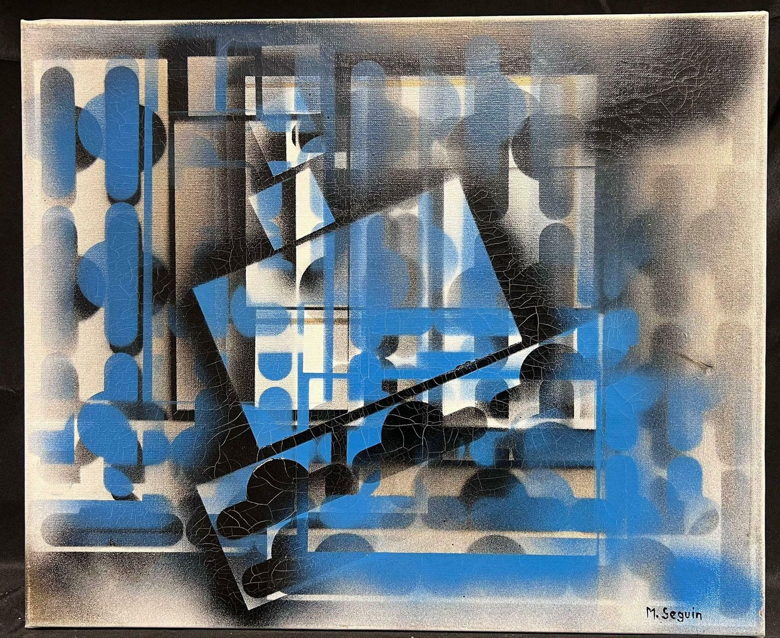 Michel Seguinlarge French Abstract Expressionist Painting Contemporary Black Blue & White photo furniture