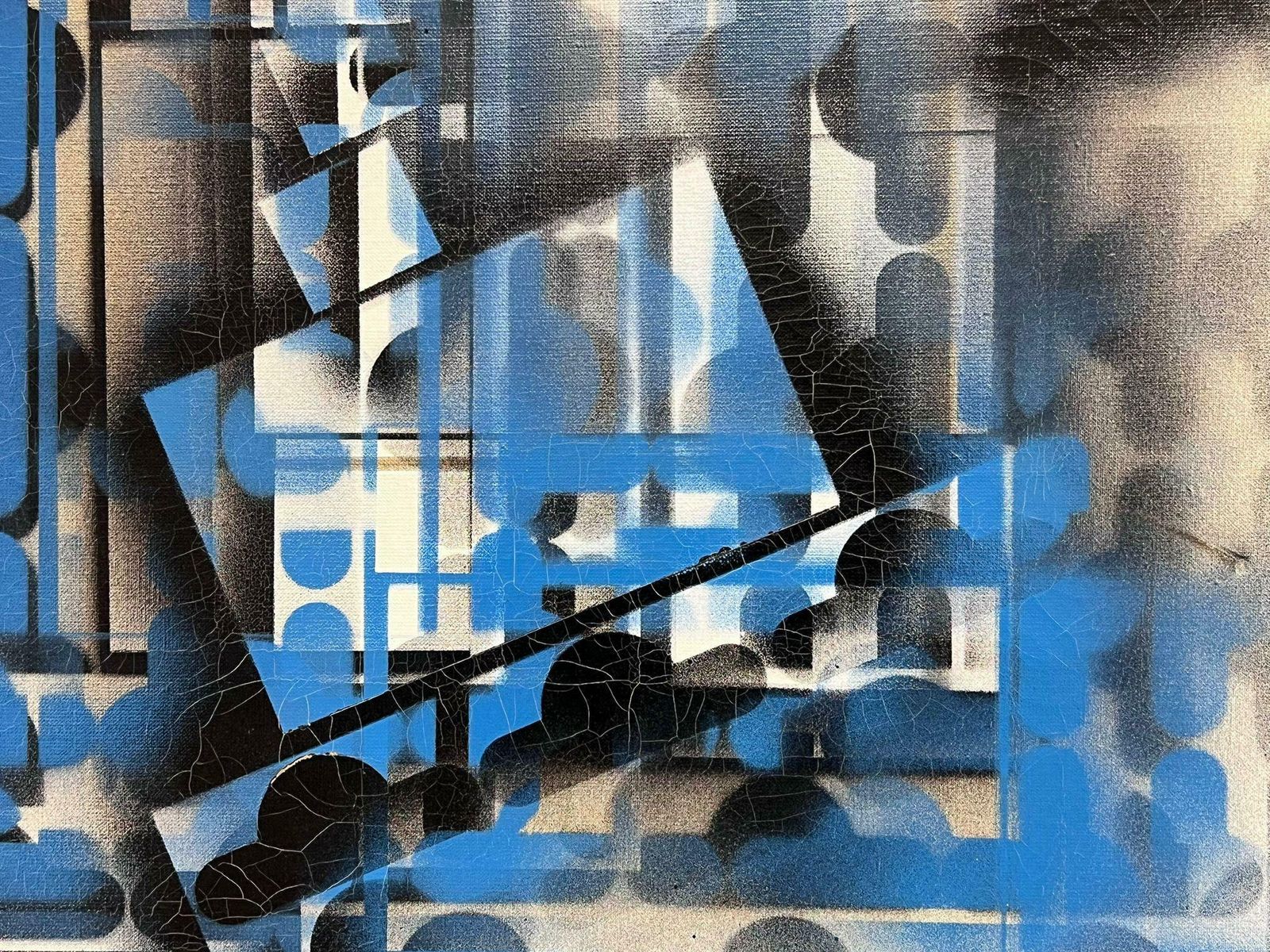 Michel Seguinlarge French Abstract Expressionist Painting Contemporary Black Blue & White photo for sale