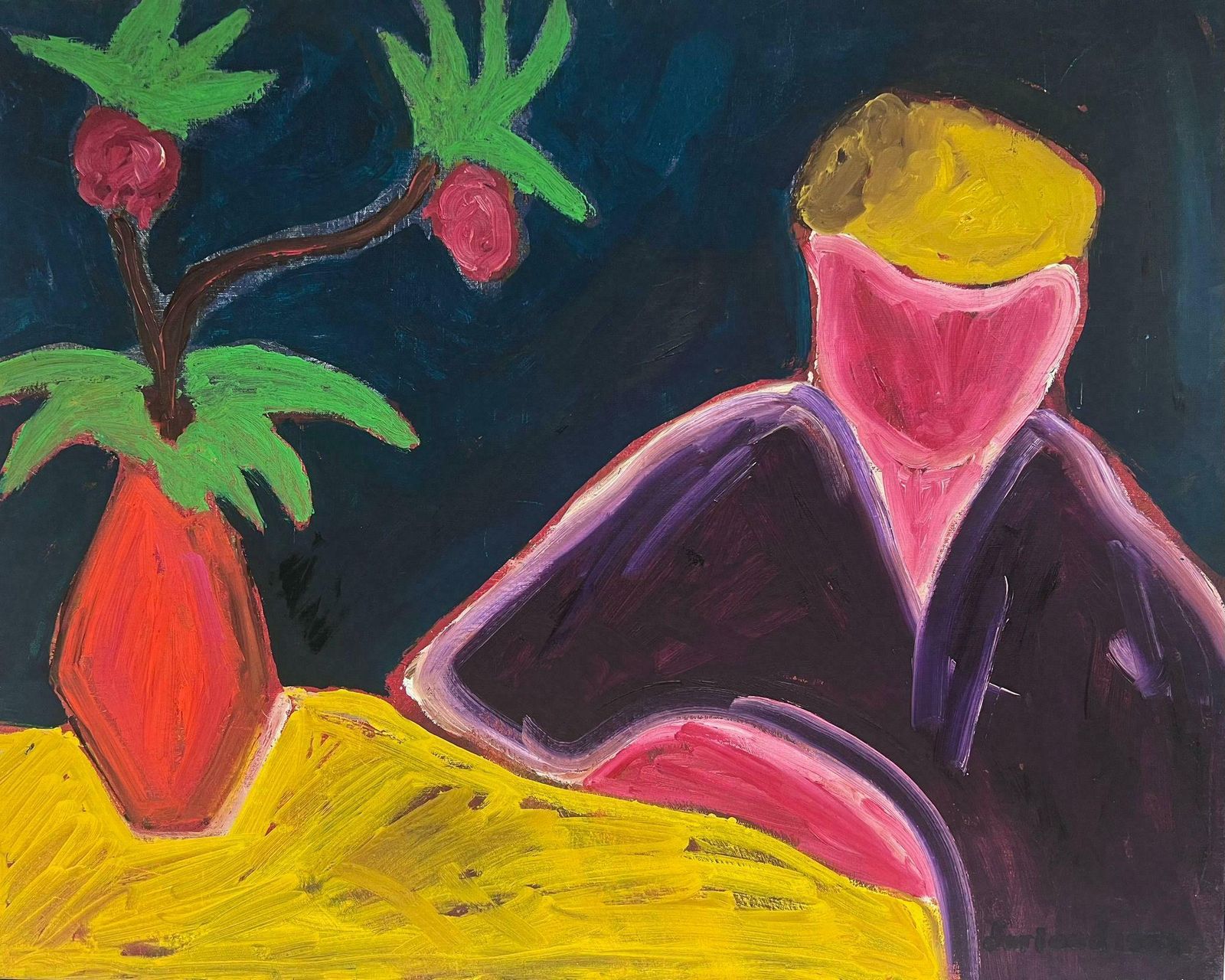 Christian Duriaudhuge 1960's French Fauvist Modernist Oil Painting Portrait Of Man Seated1964