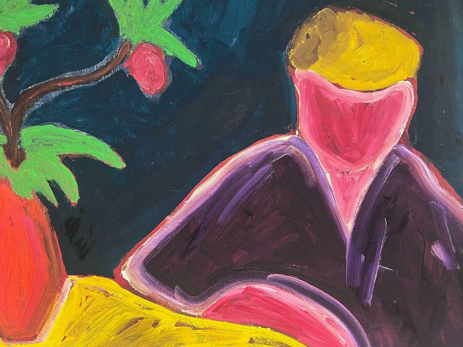 Christian Duriaudhuge 1960's French Fauvist Modernist Oil Painting Portrait Of Man Seated1964 photo furniture