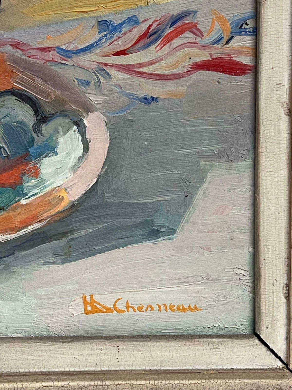 Marcel Chesneaumid 20th Century French Signed Oil Painting Red Tulips In Interior Original Frm1950's photo Art