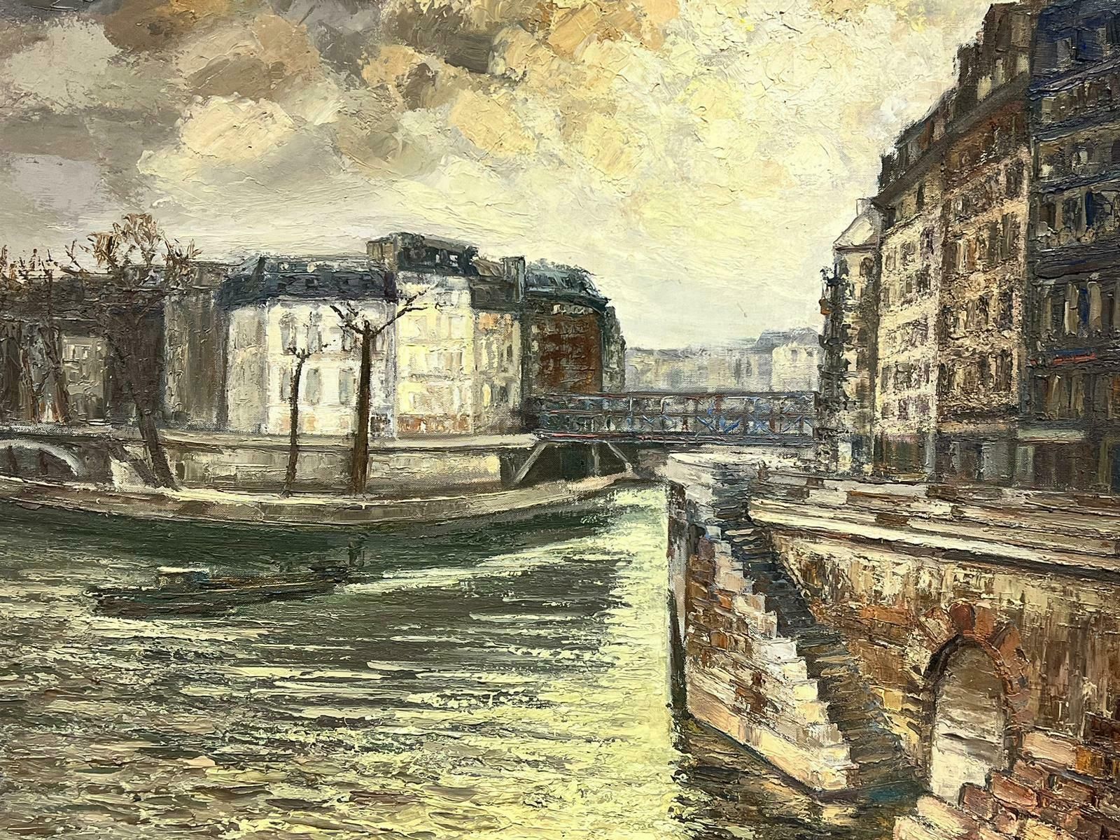 Josine Vignonriver Seine Paris Atmospheric Moody Sky Landscape Large French Signed Oil1960's photo for sale