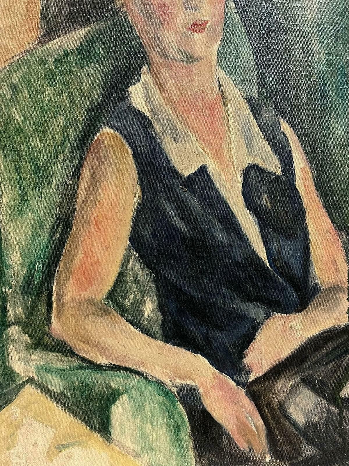 French School1900's French Post Impressionist Oil Painting Portrait Of Lady Seated In Chair photo 1430.0