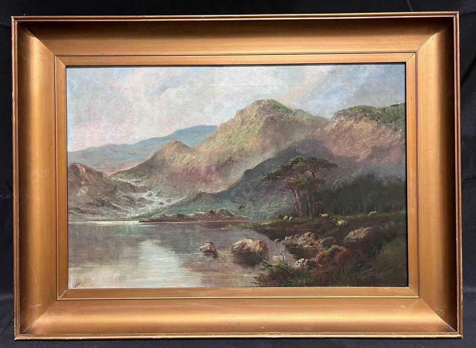 Jack M. Duckerantique Scottish Highlands Historic Loch Landscape Scene Signed Oil Painting1920's photo furniture